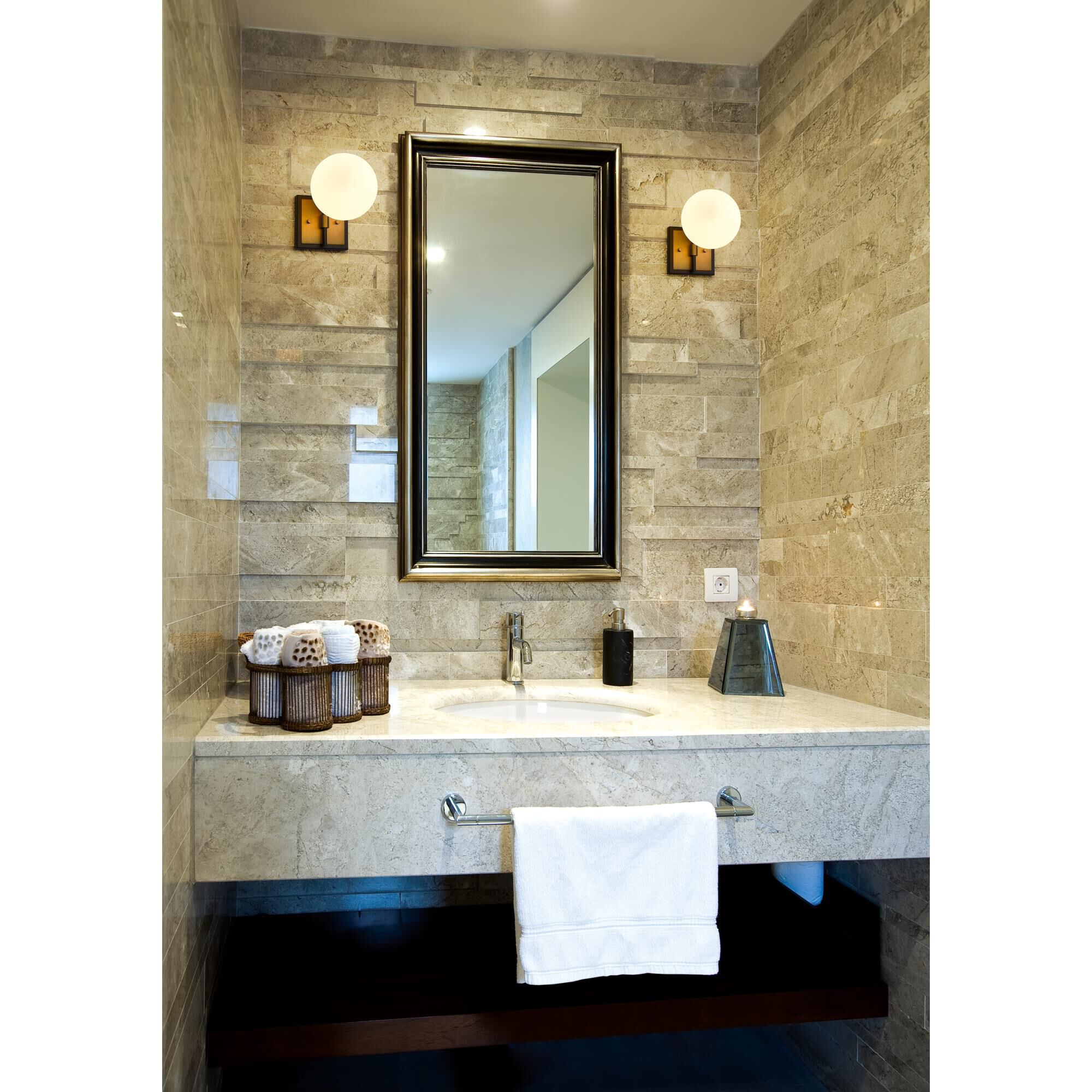 Shown in Matte Black + Olde Brass finish and Glass shade