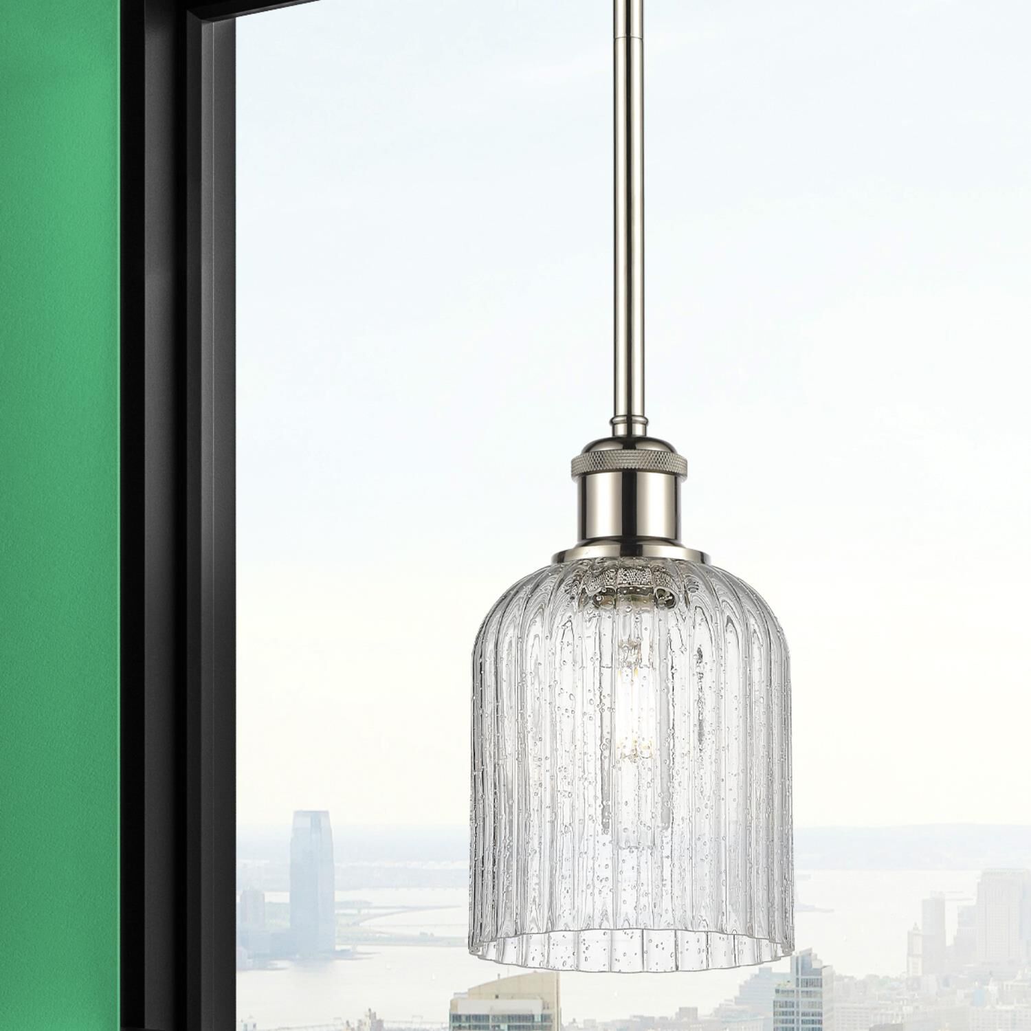 Shown in Polished Nickel finish and Seedy glass