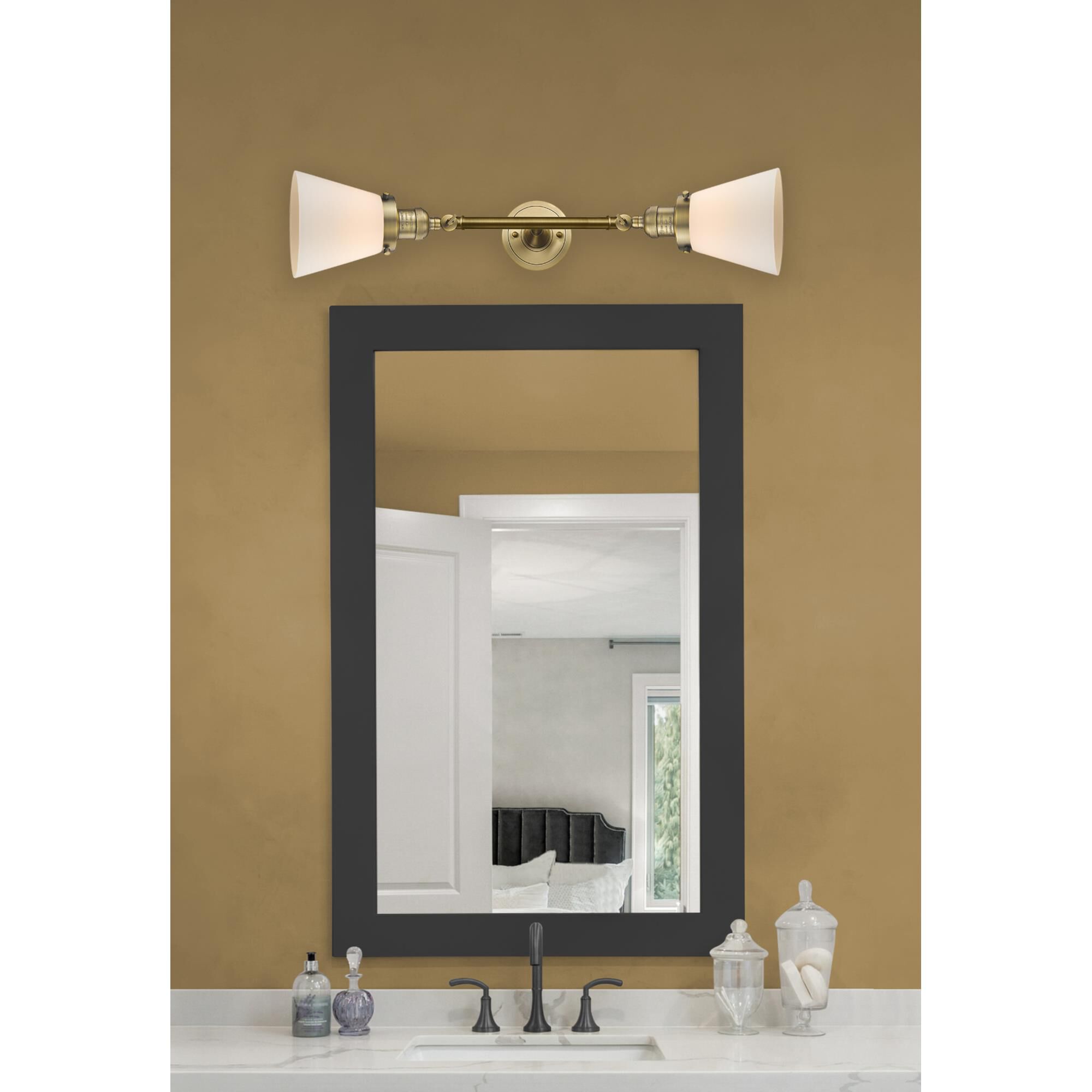 Shown in Brushed Brass finish and Matte White Cased glass