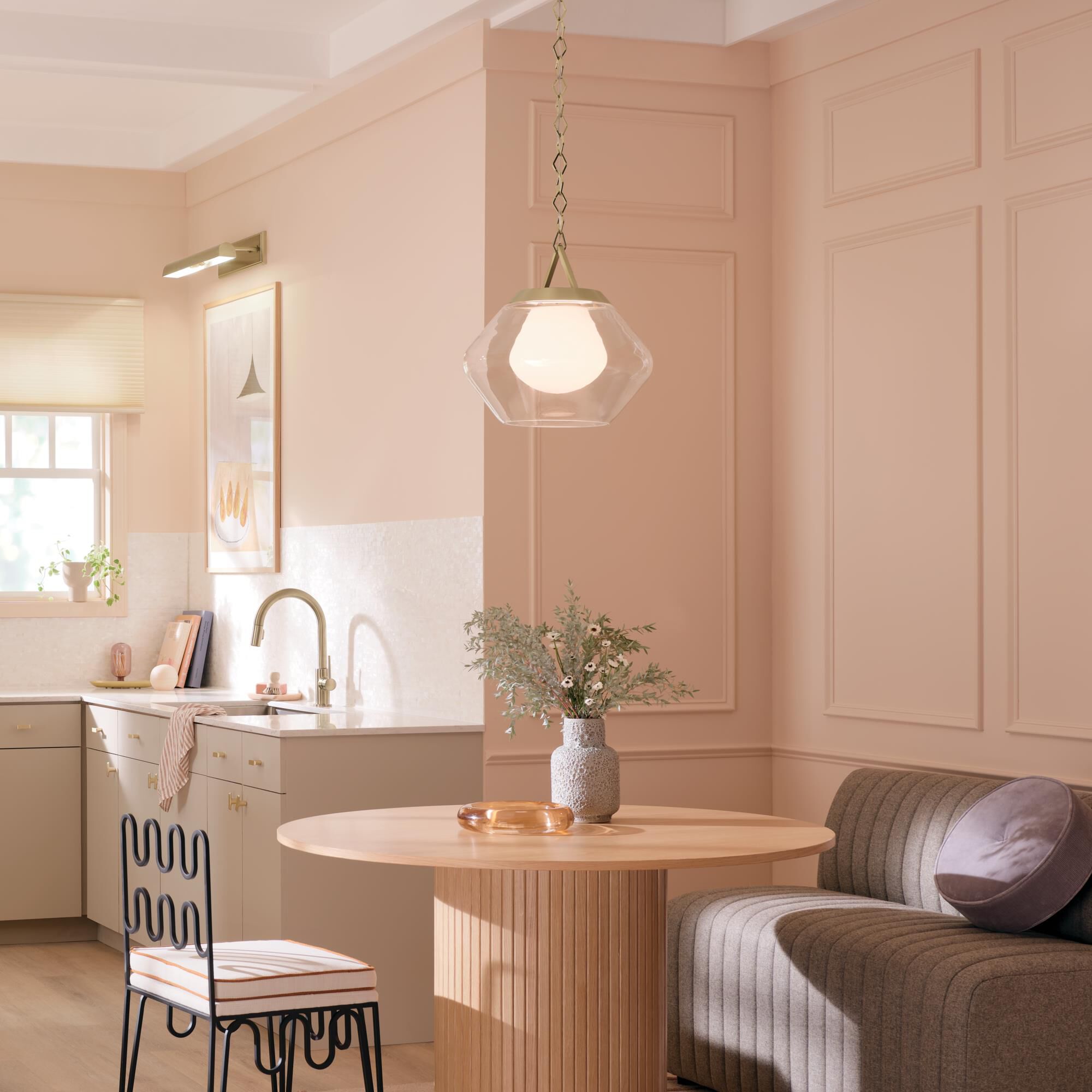 Shown in Champagne Bronze finish and Clear Outer Glass with Opal Interior glass