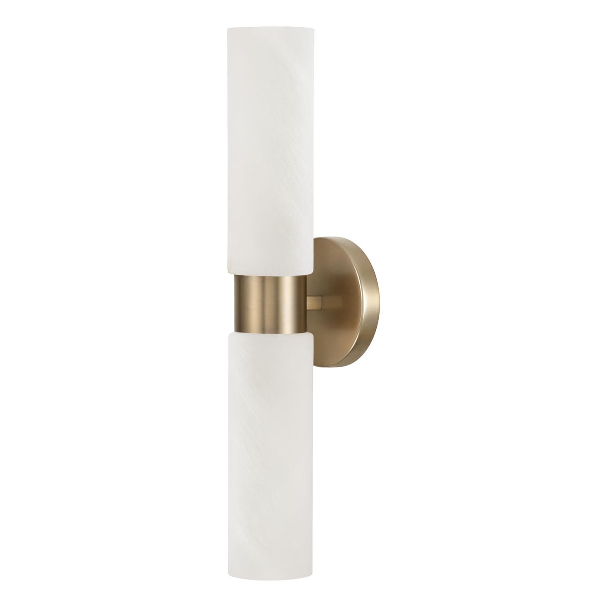 Shown in Aged Brass finish and Faux Alabaster glass