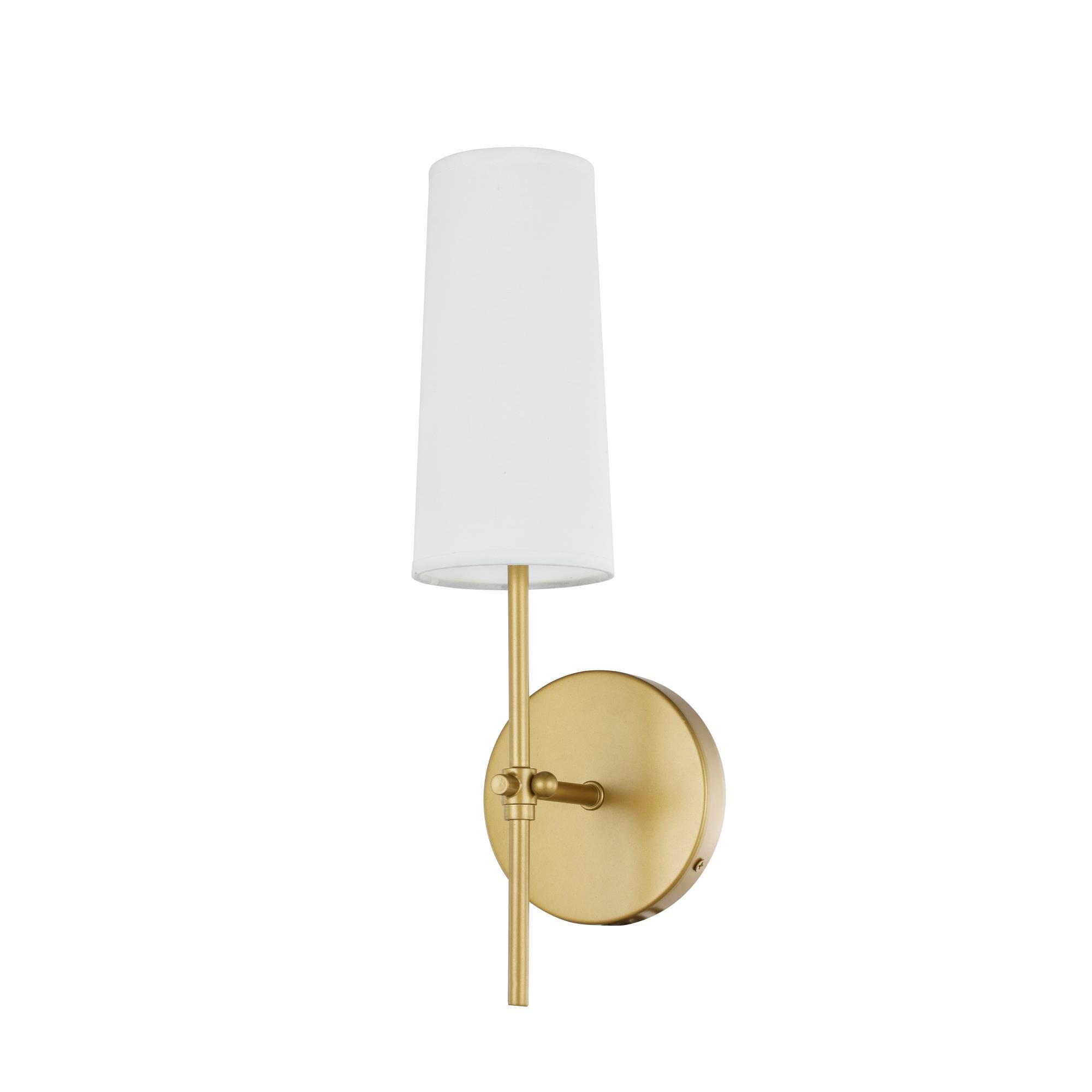 Shown in Brass finish and White Fabric shade