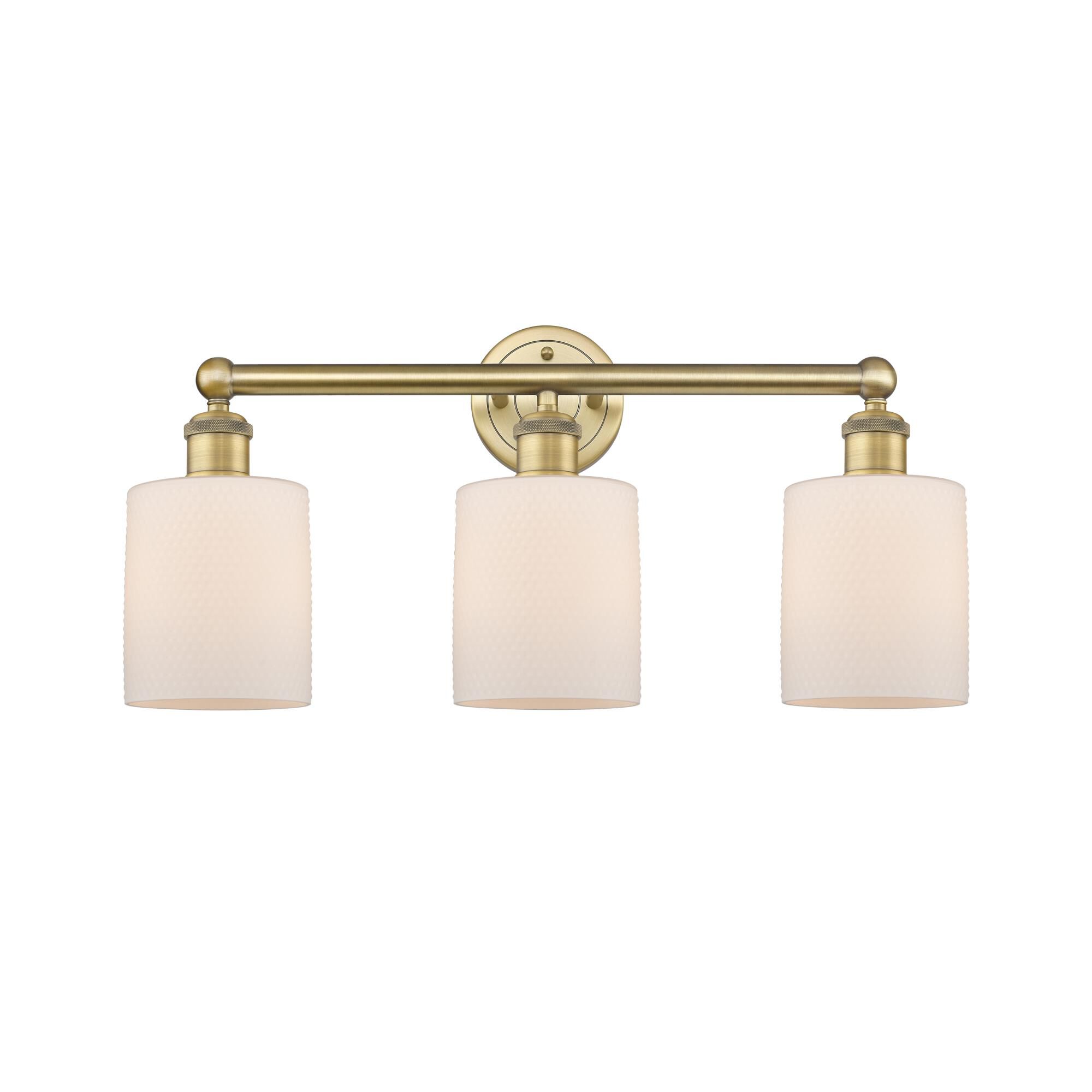 Shown in Brushed Brass finish and Matte White glass