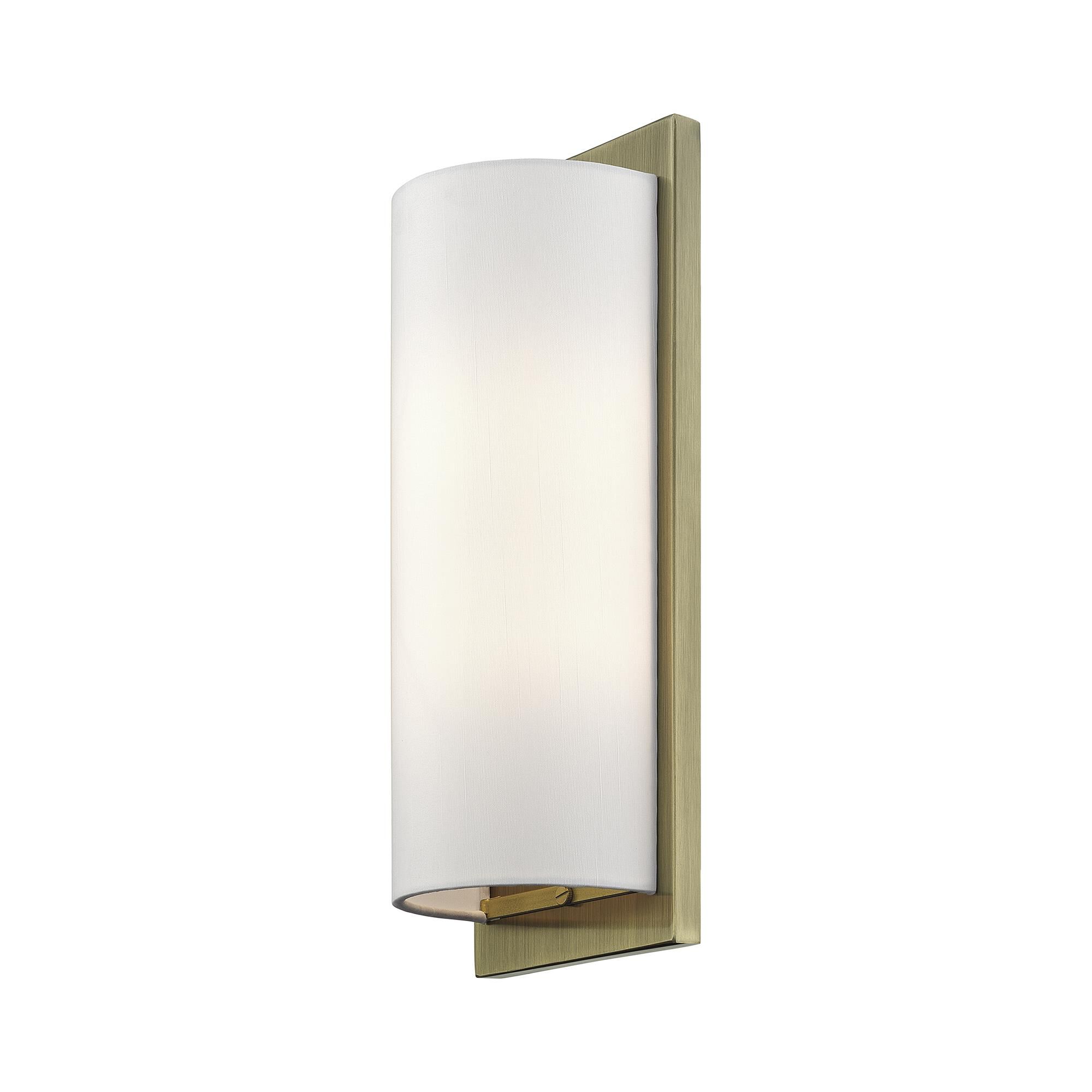 Shown in Antique Brass finish and Hand Crafted Off-White Fabric Hardback shade