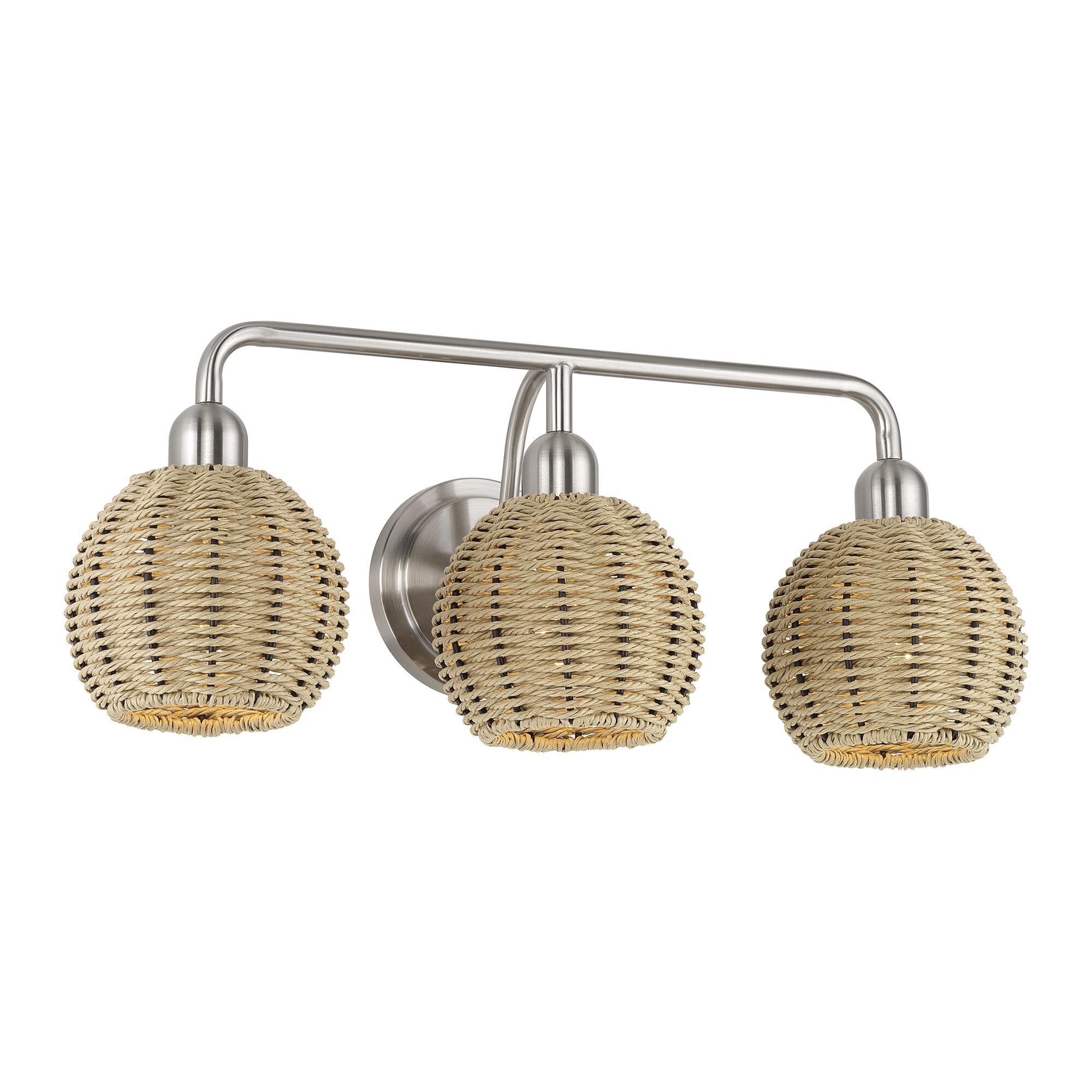 Shown in Brushed Nickel finish and Hand-Woven French Beige Paper Rope shade