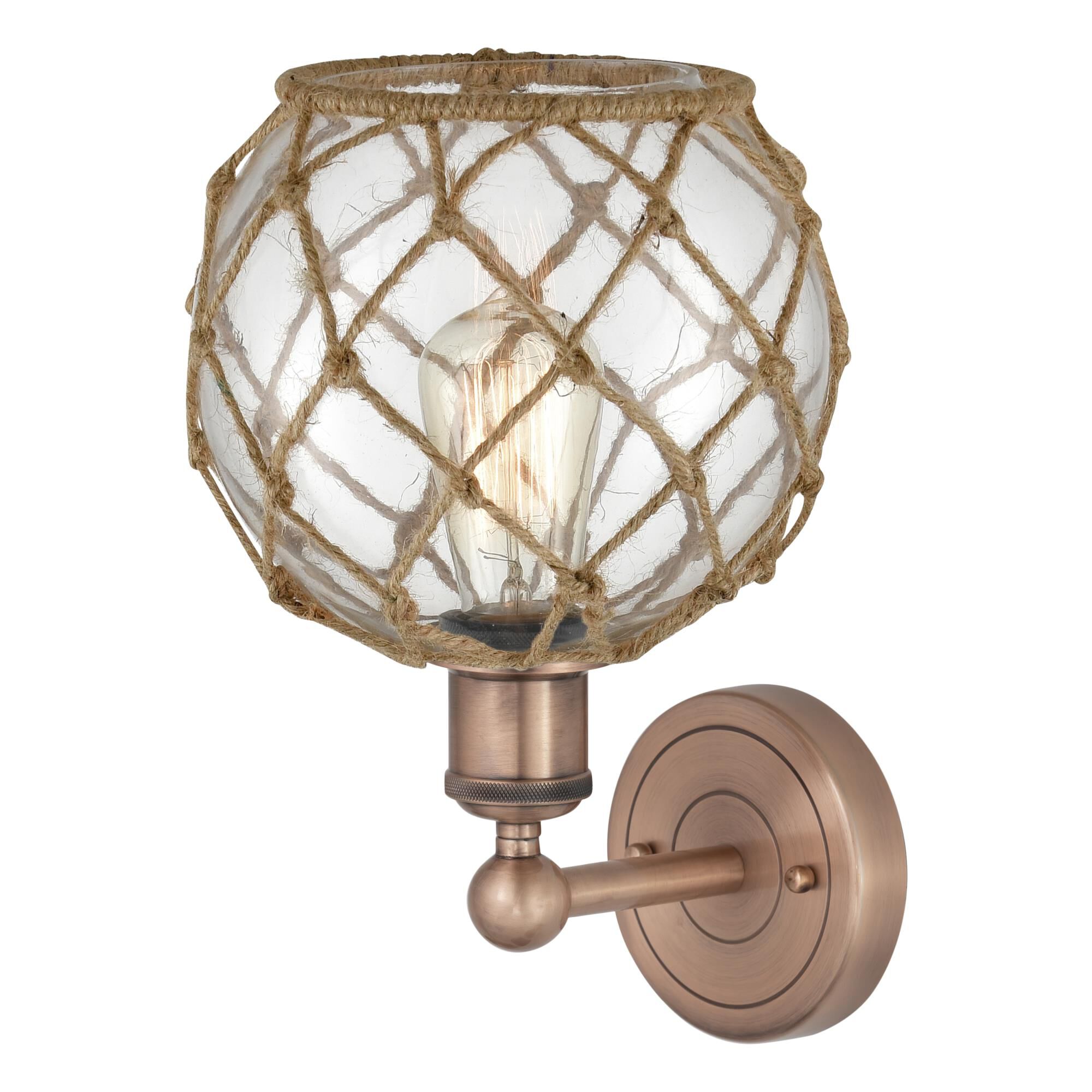 Shown in Antique Copper finish and Clear with Brown Rope glass