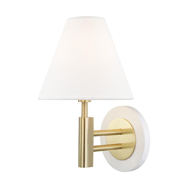 Shown in Aged Brass-White finish and Off White shade