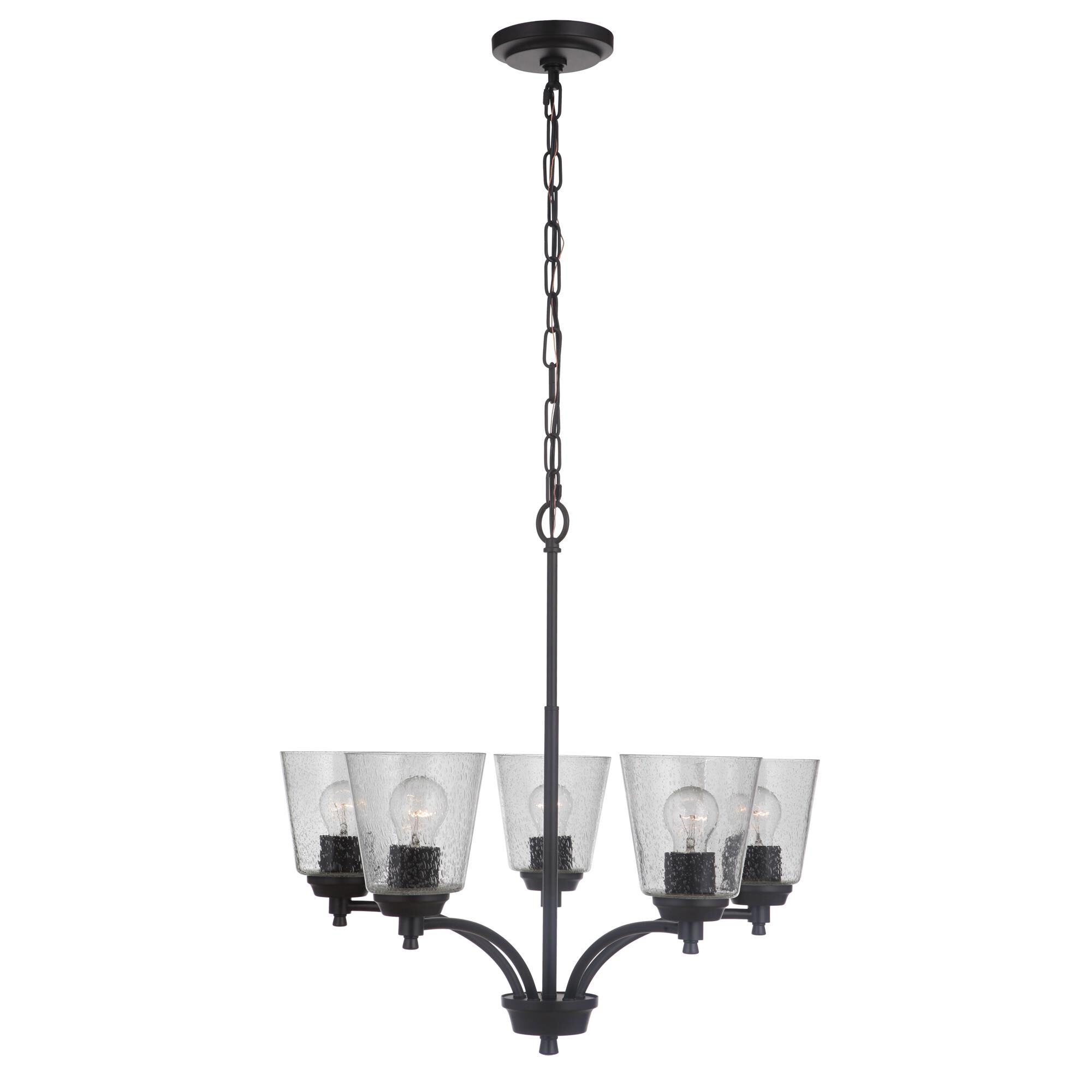 Shown in Flat Black finish and Clear Seeded glass and Glass shade