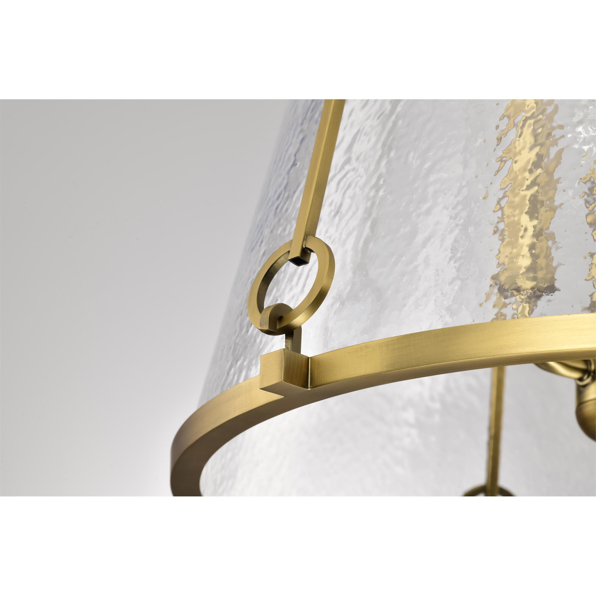 Shown in Vintage Brass finish and Hammered glass