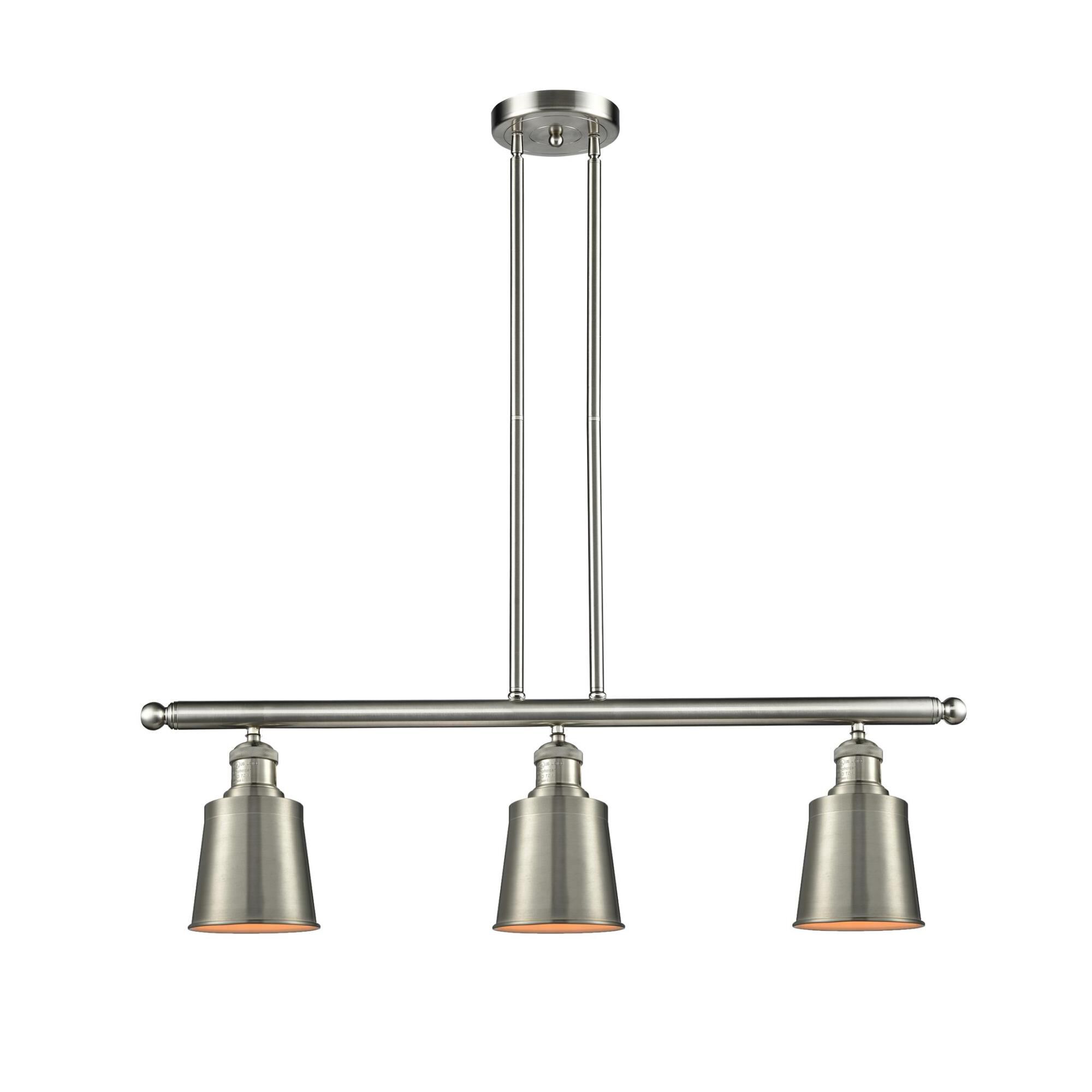 Shown in Brushed Satin Nickel finish and Brushed Satin Nickel shade