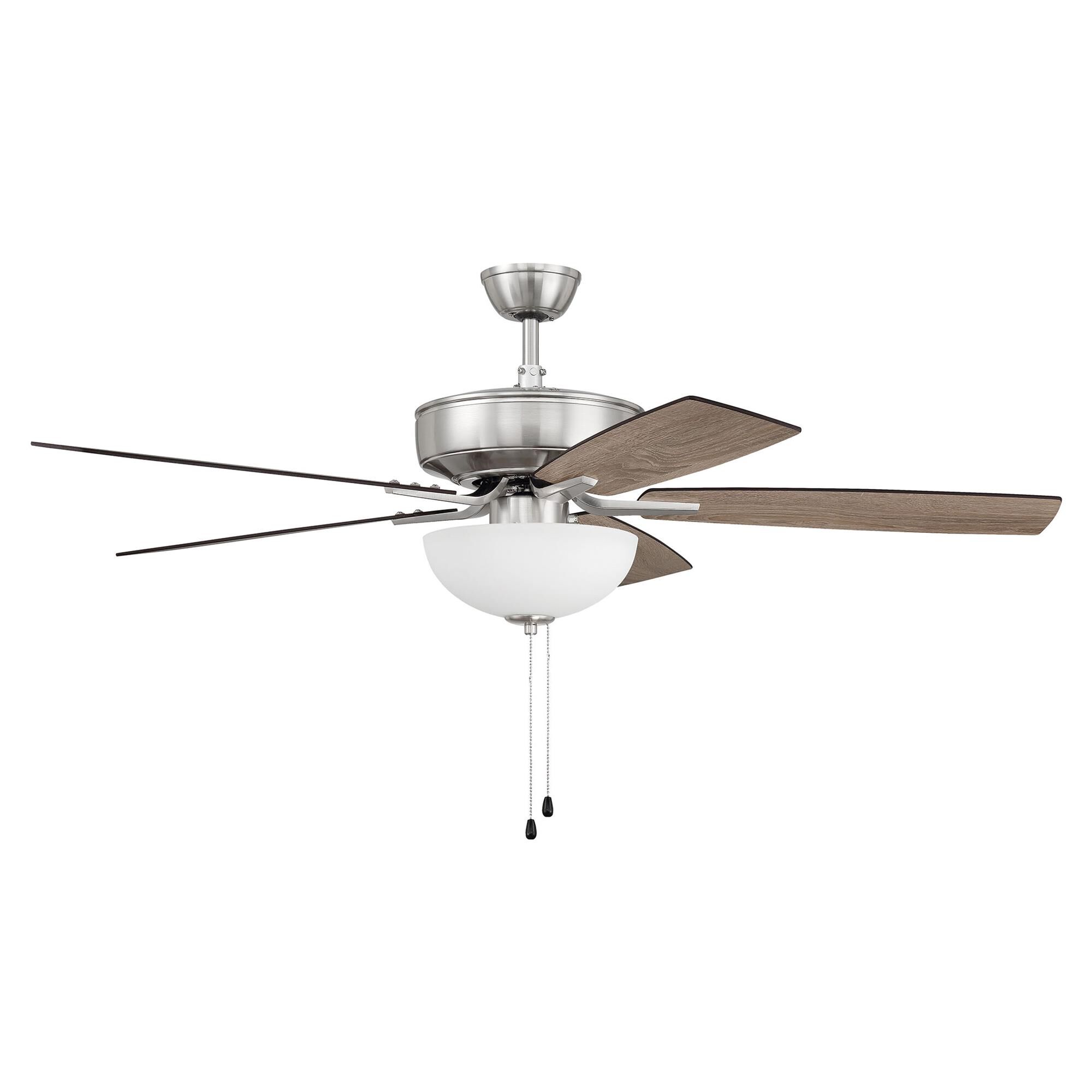 Shown in Brushed Polished Nickel finish and White Frost glass and Yes shade