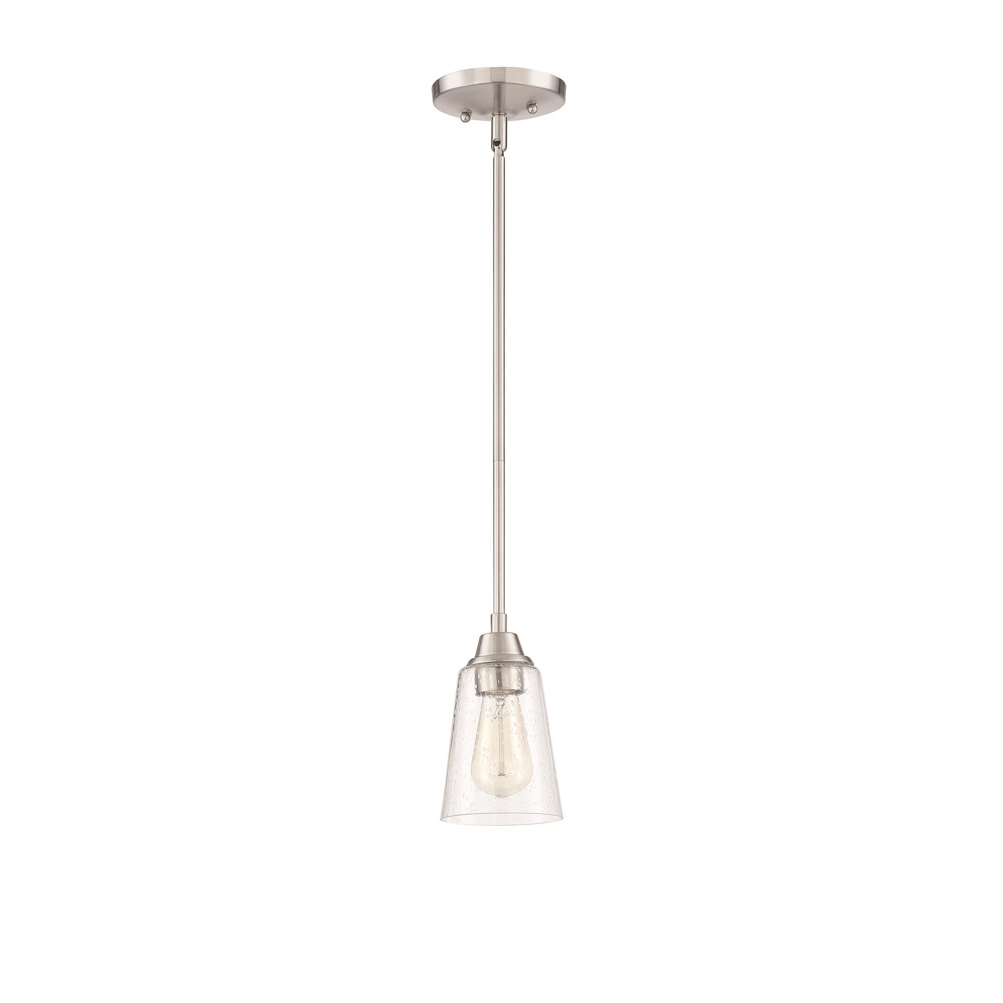 Shown in Brushed Polished Nickel finish and Clear Seeded glass and Glass shade