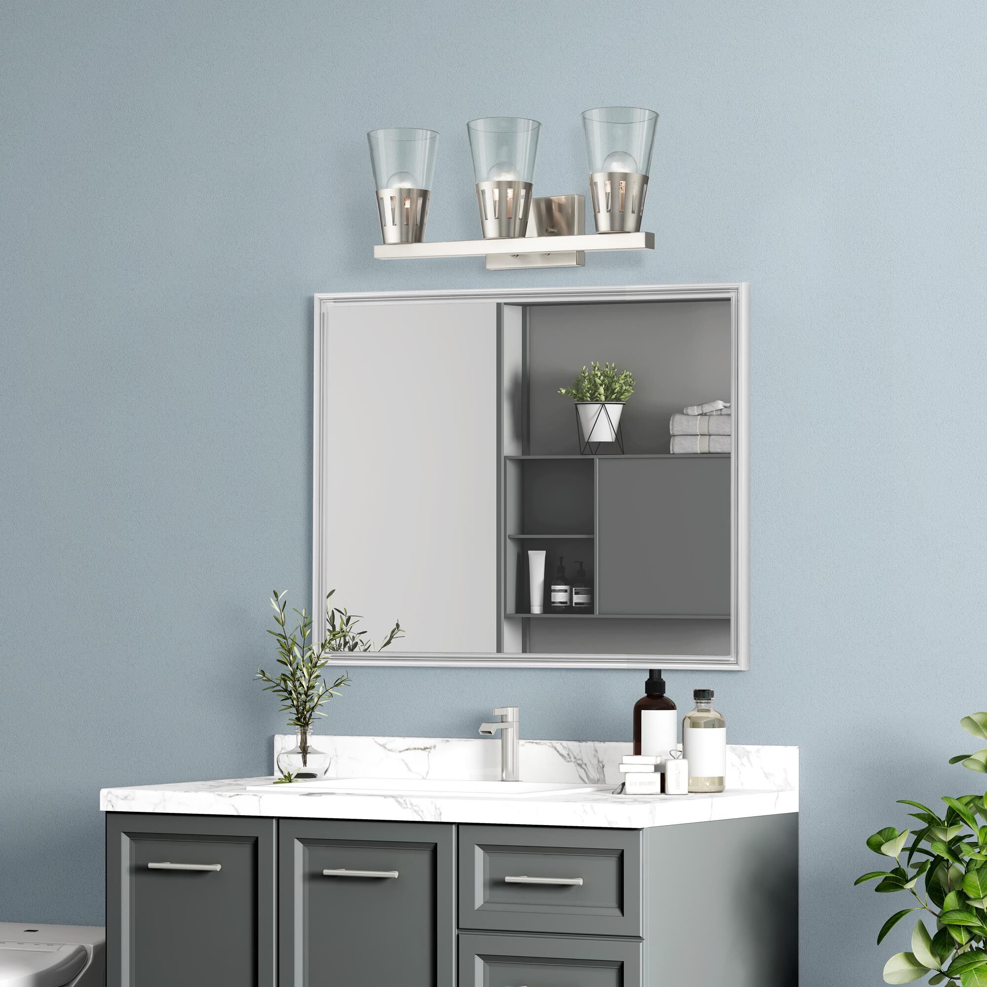 Shown in Brushed Nickel finish and Hand Blown Clear glass