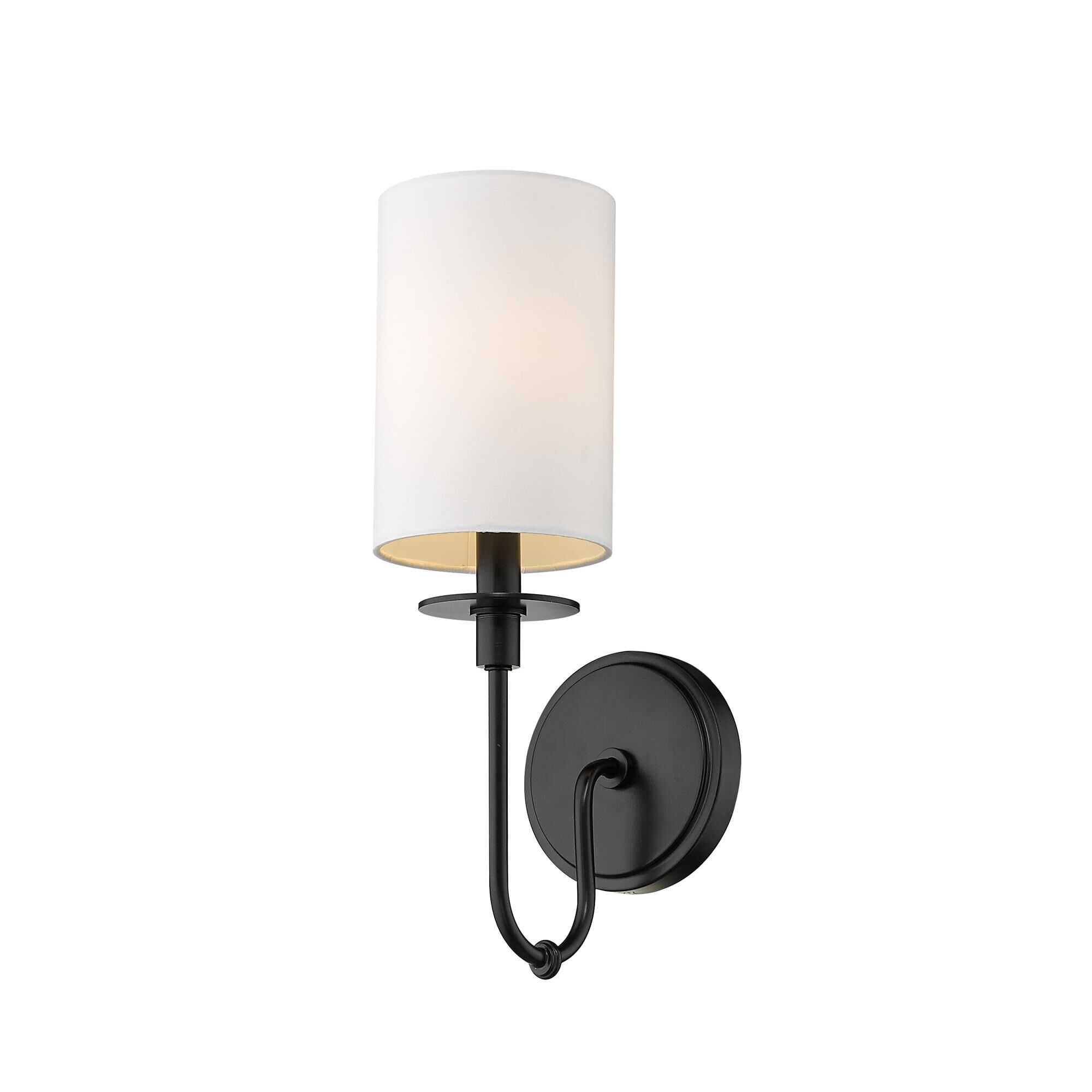 Shown in Matte Black finish and Fabric glass and Fabric shade
