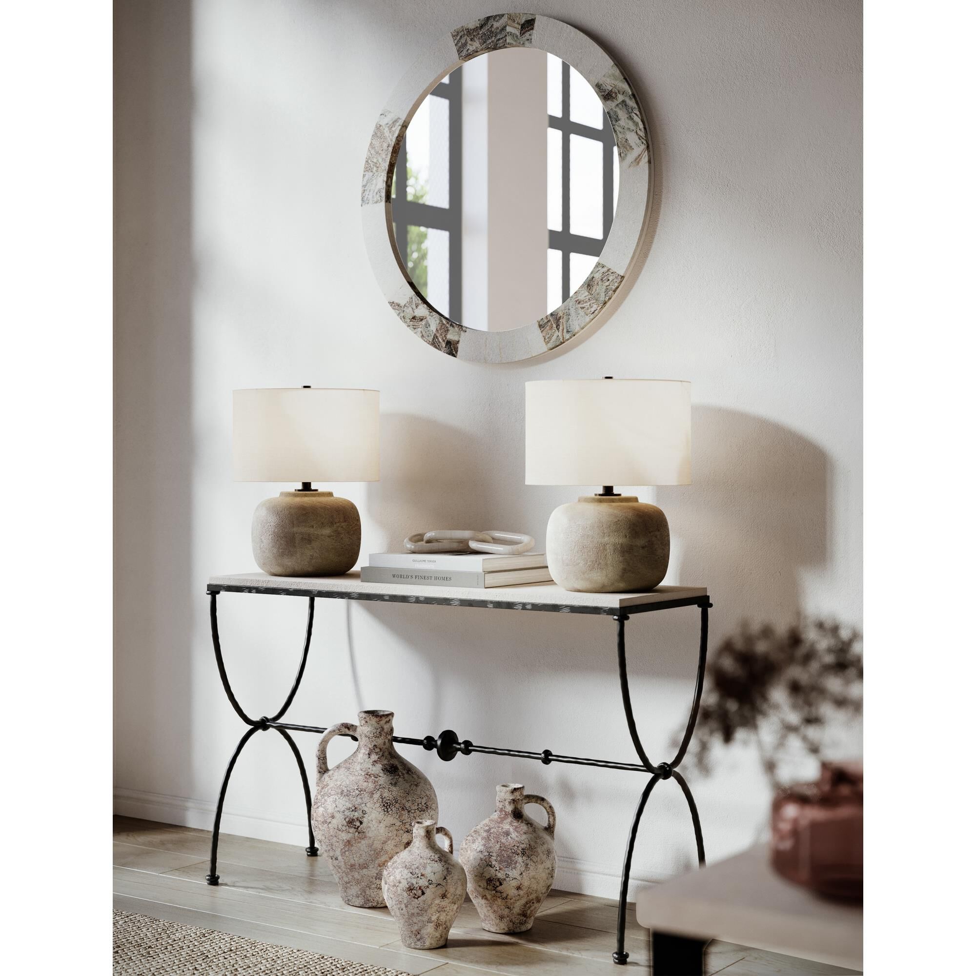 Shown in Antique Earth finish and Included shade