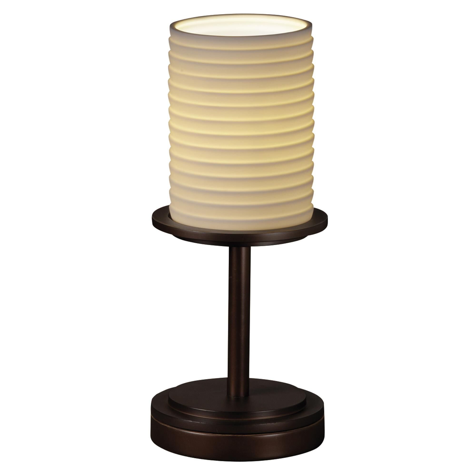 Shown in Dark Bronze finish and Translucent Porcelain glass and Sawtooth shade and Cylinder with Flat Rim accent