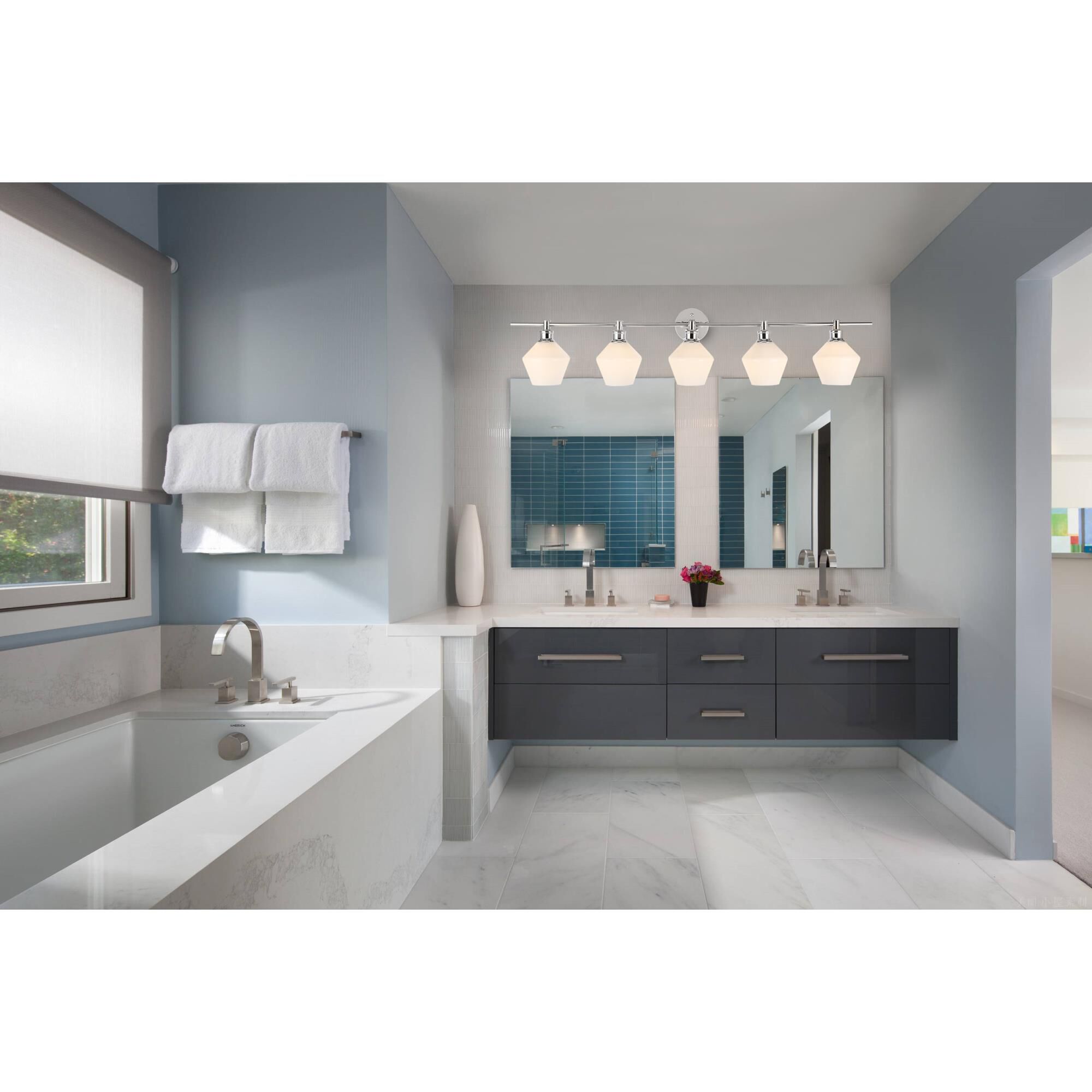 Shown in Chrome finish and Frosted White  glass