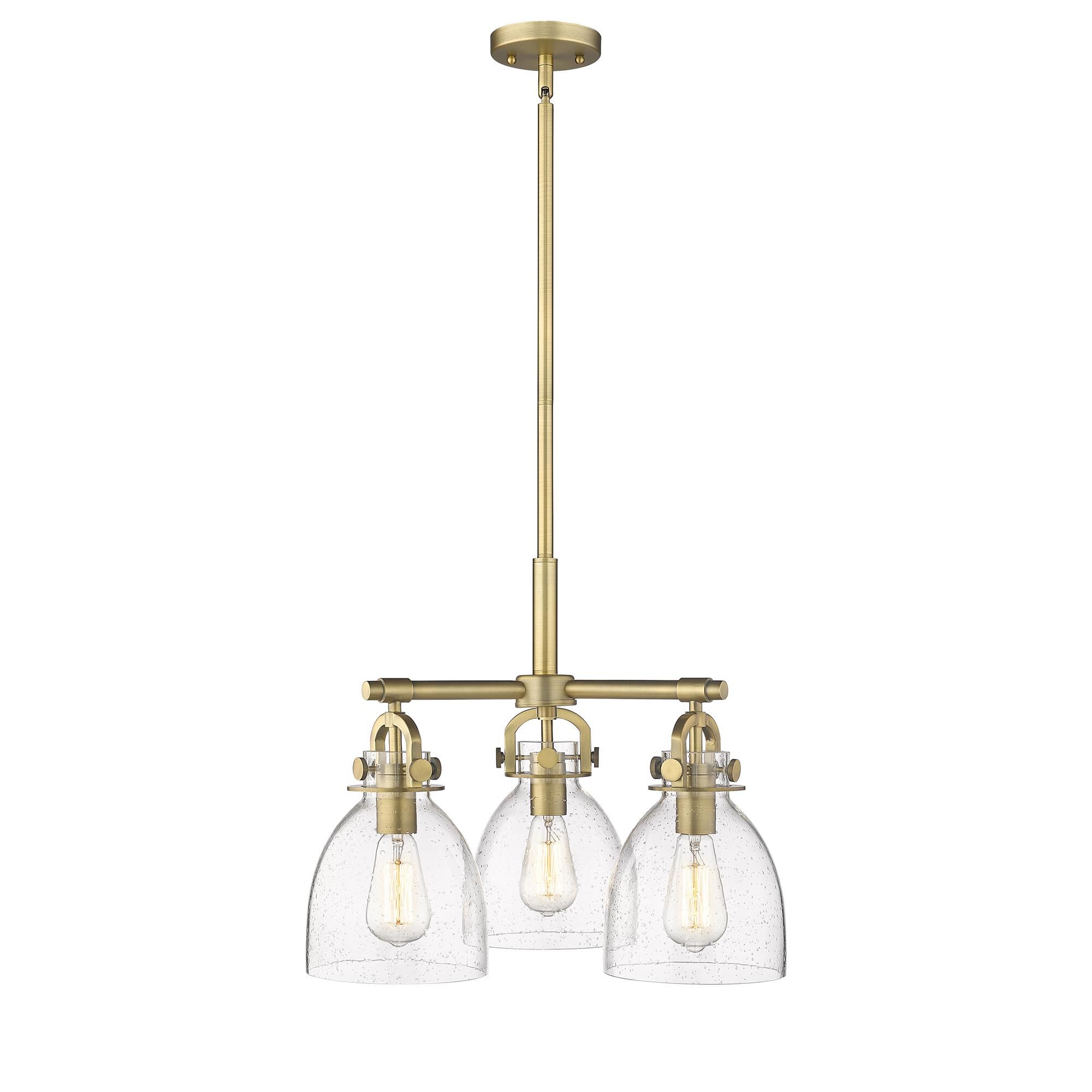 Shown in Brushed Brass finish and Seedy glass