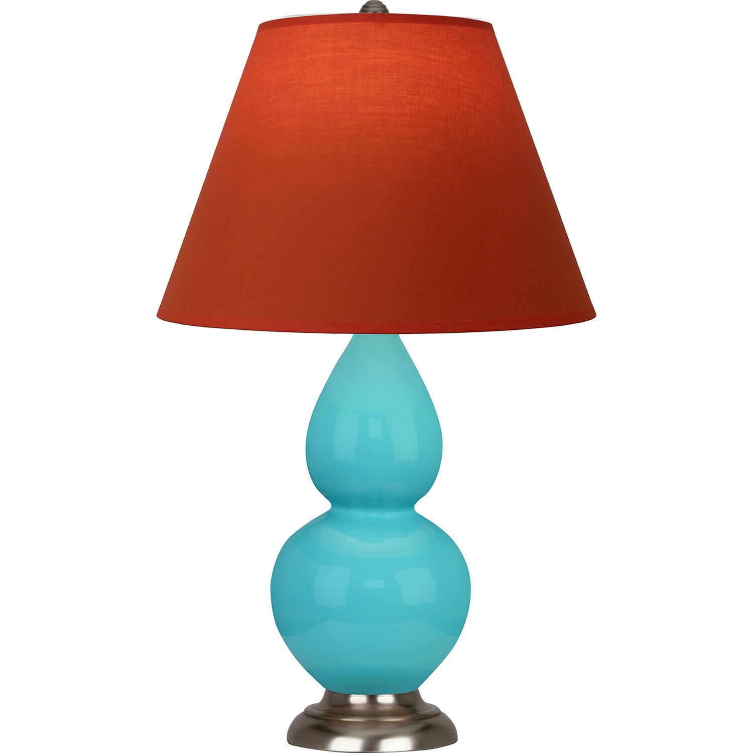 Shown in Egg Blue finish and Tangerine and Taupe Lining shade and Antique Silver accent