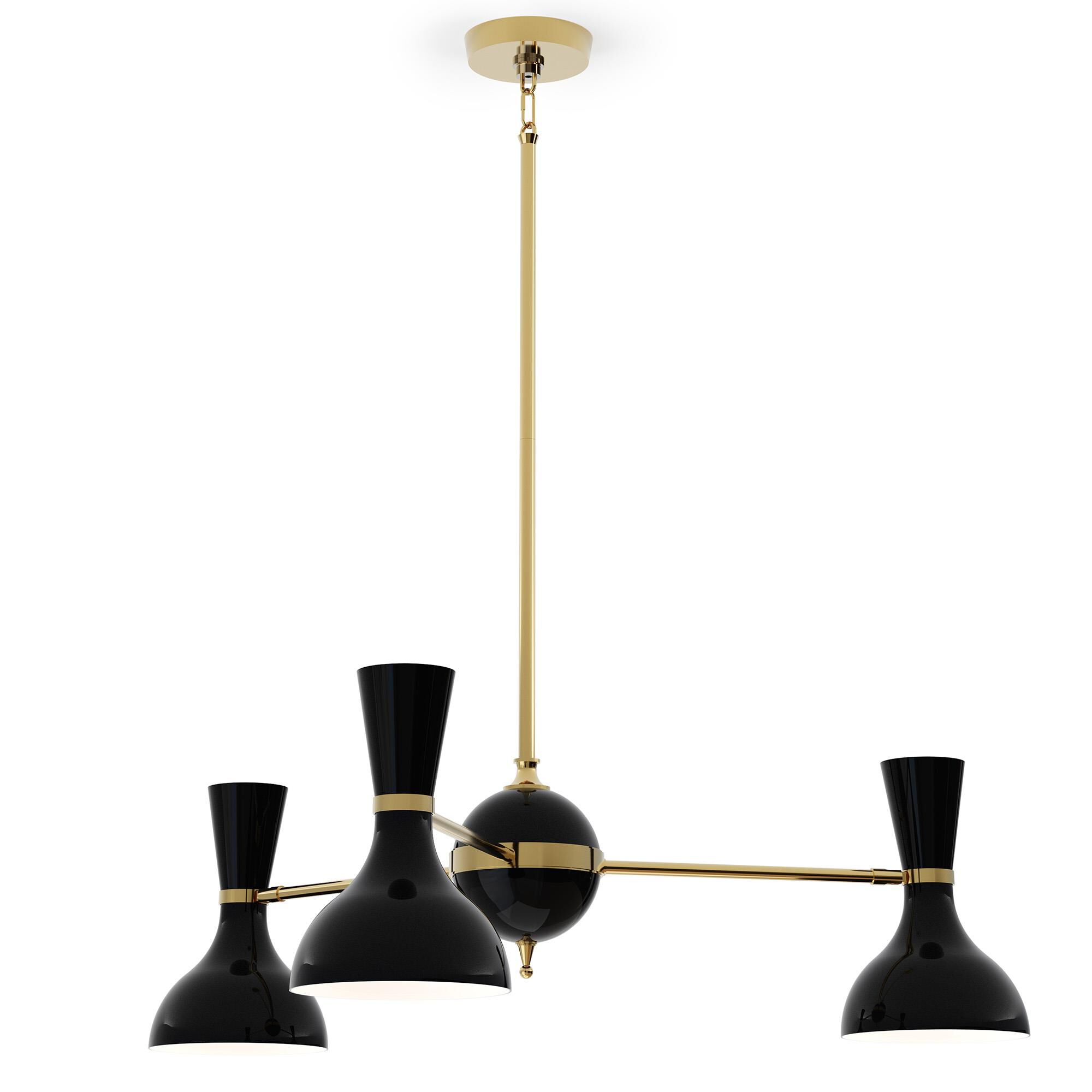 Shown in Modern Brass finish and Obsidian shade