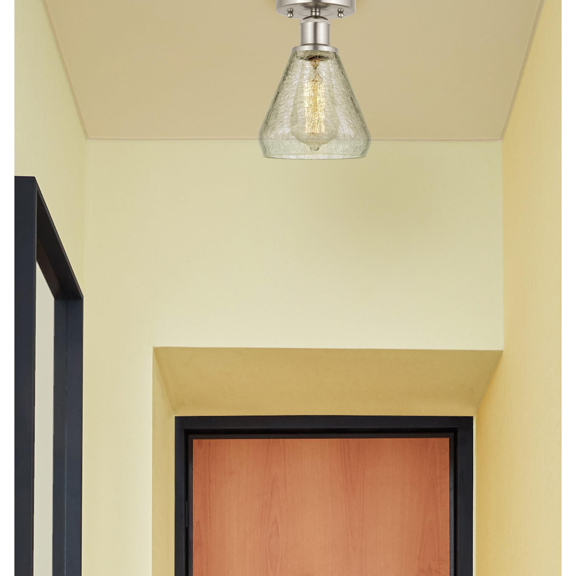 Shown in Brushed Satin Nickel  finish and Clear Crackle glass