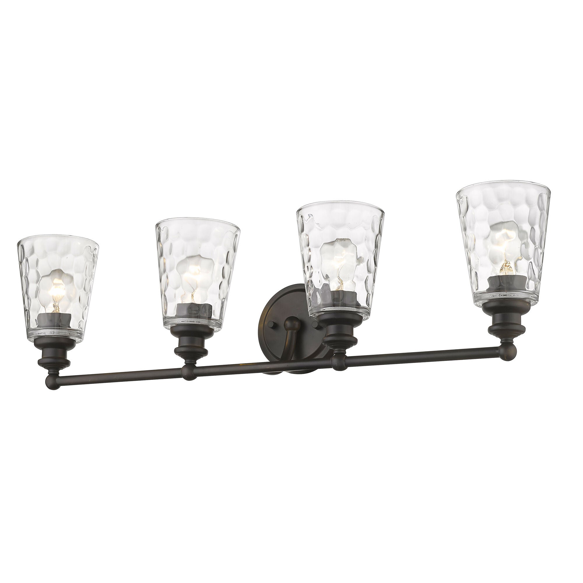 Shown in Oil-Rubbed Bronze finish and Clear glass and Clear, Optic Cone Shaped Glass shade