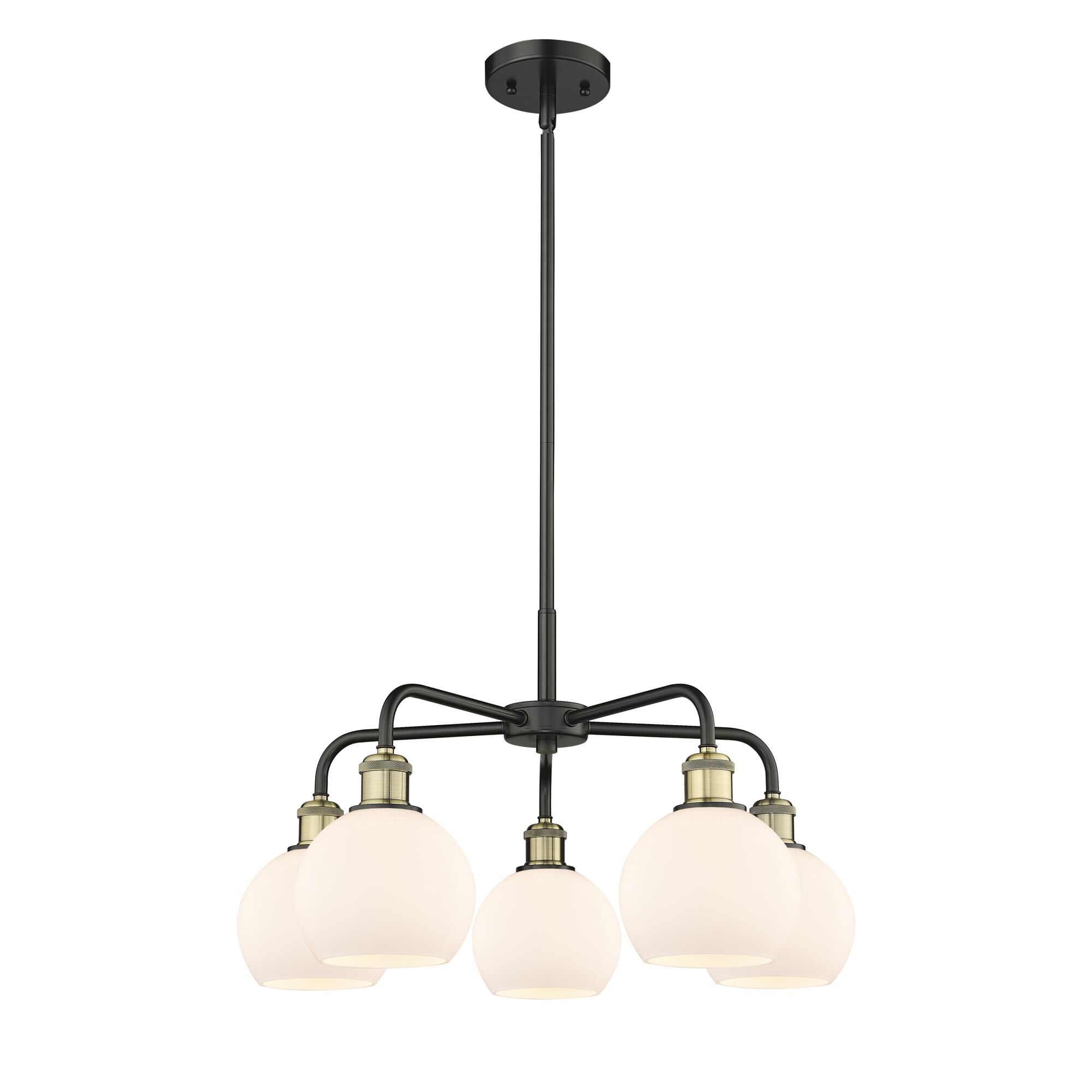 Shown in Black Antique Brass finish and Matte White glass