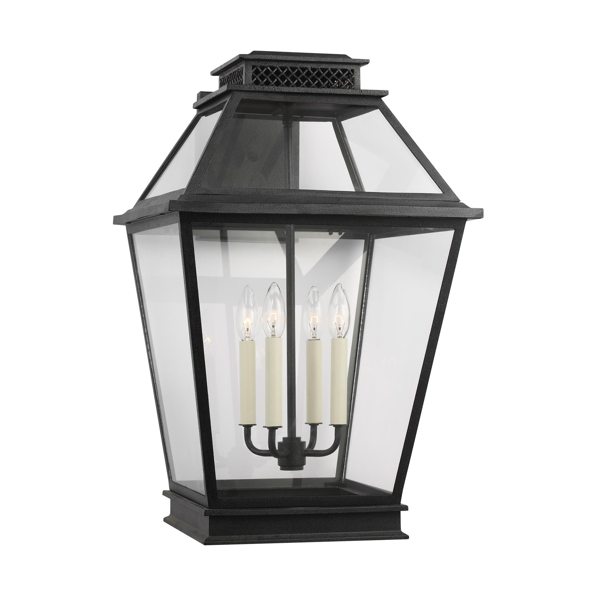 Shown in Dark Weathered Zinc finish and Clear Panels glass