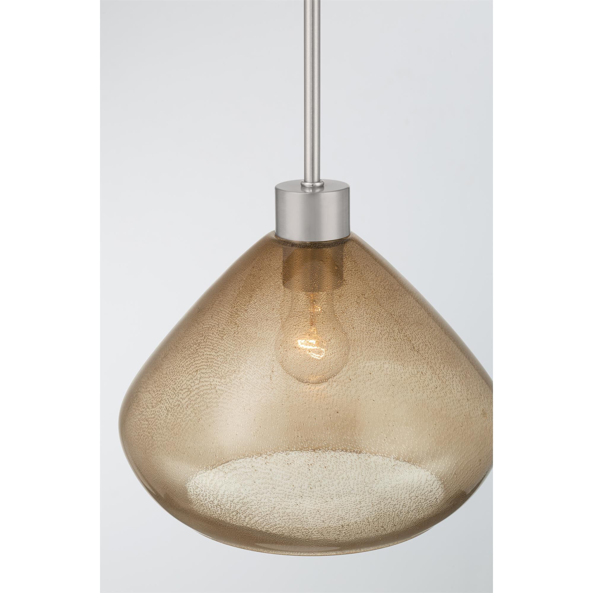 Shown in Brushed Nickel finish and Brown Bubble glass