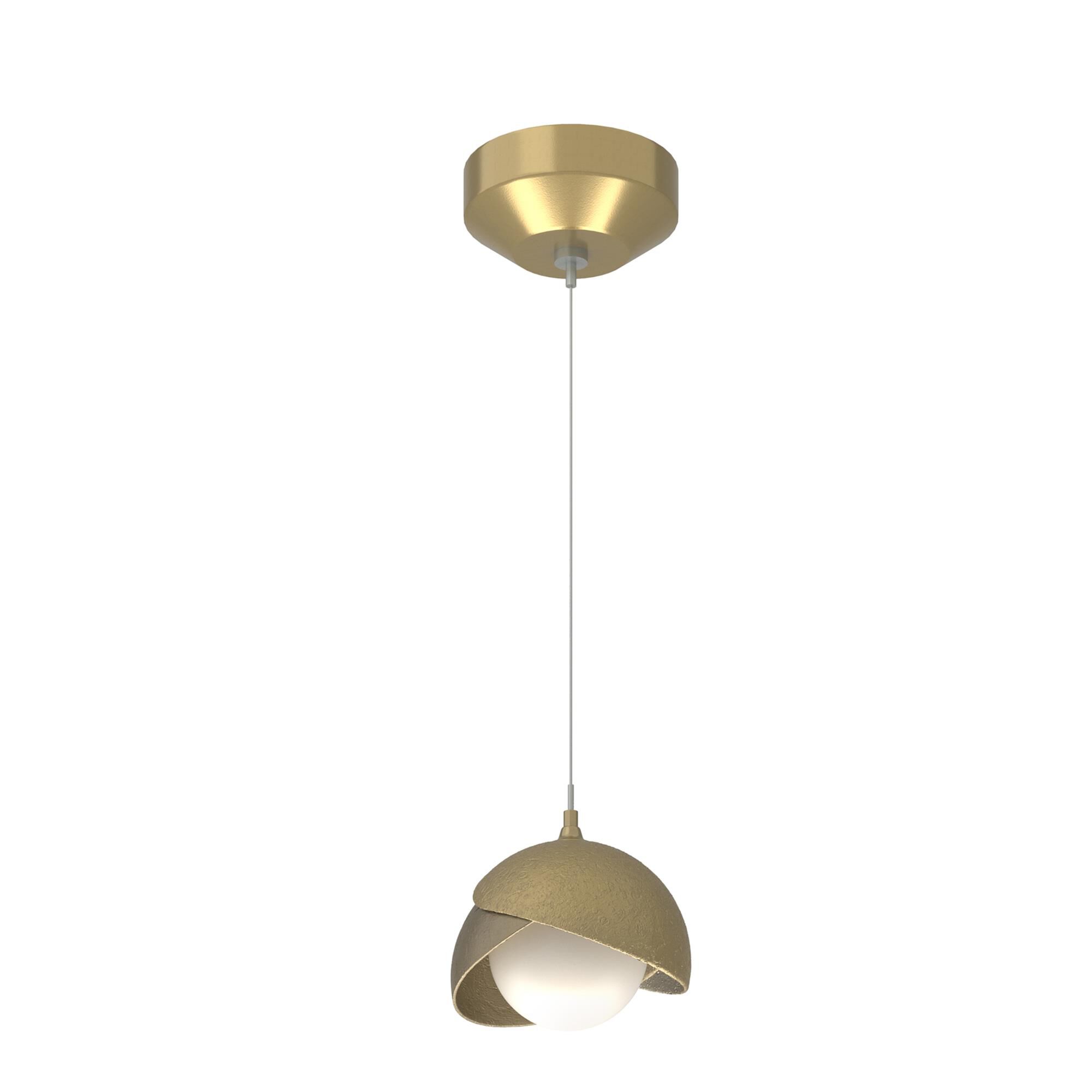 Shown in Modern Brass finish and Opal glass and Soft Gold  accent