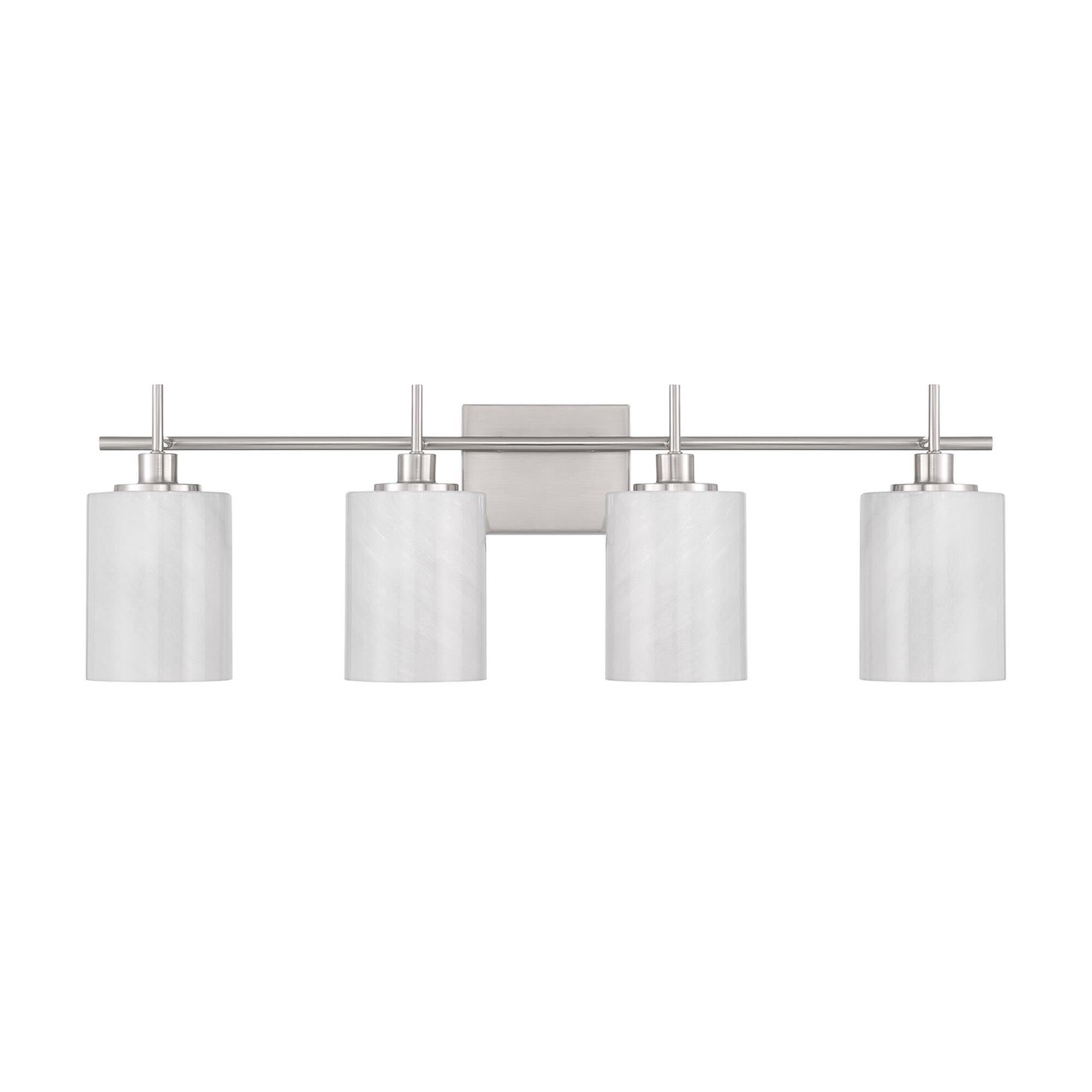 Shown in Brushed Nickel finish and White Strie glass