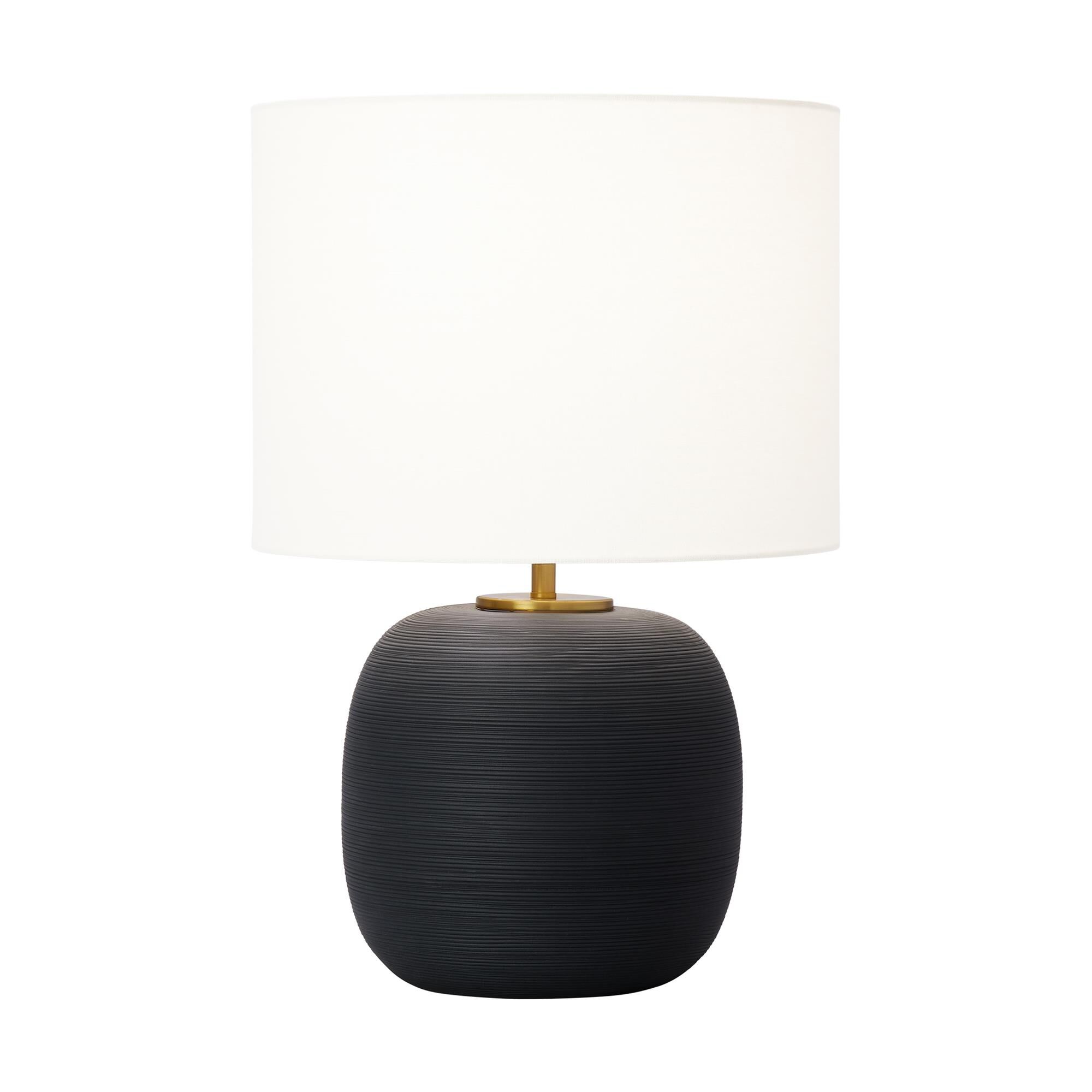 Shown in Rough Black Ceramic finish and White Linen Fabric shade