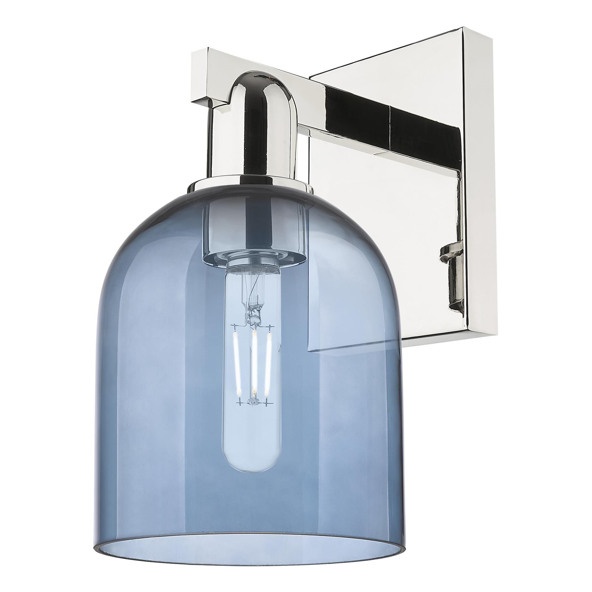 Shown in Polished Nickel finish and Blue glass