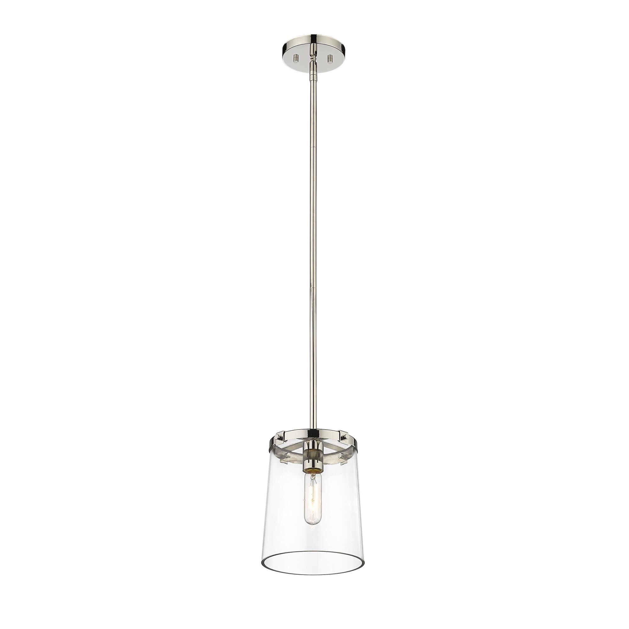 Shown in Polished Nickel finish and Glass shade