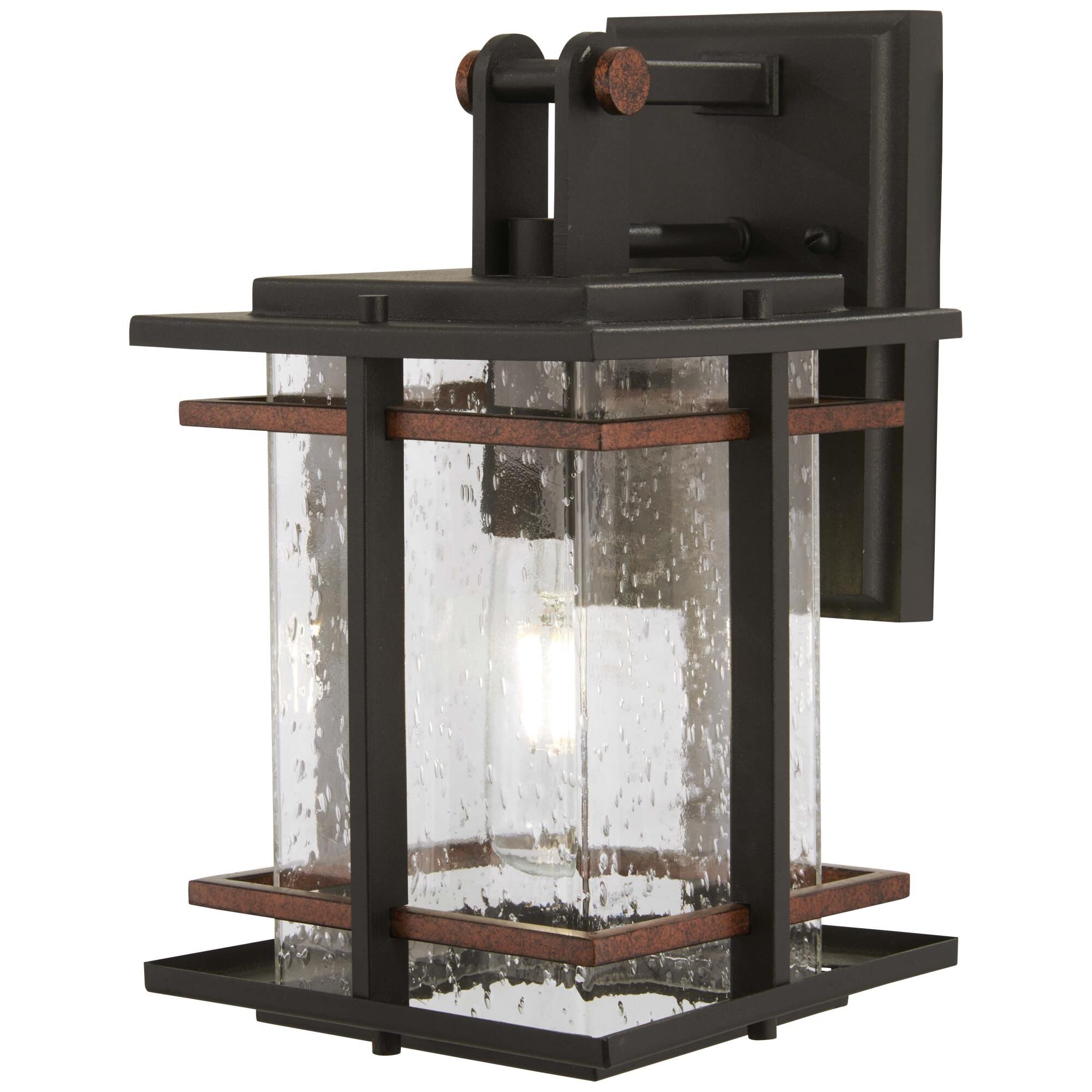 Shown in Black W/Antique Copper Accents finish and Clear Seeded glass