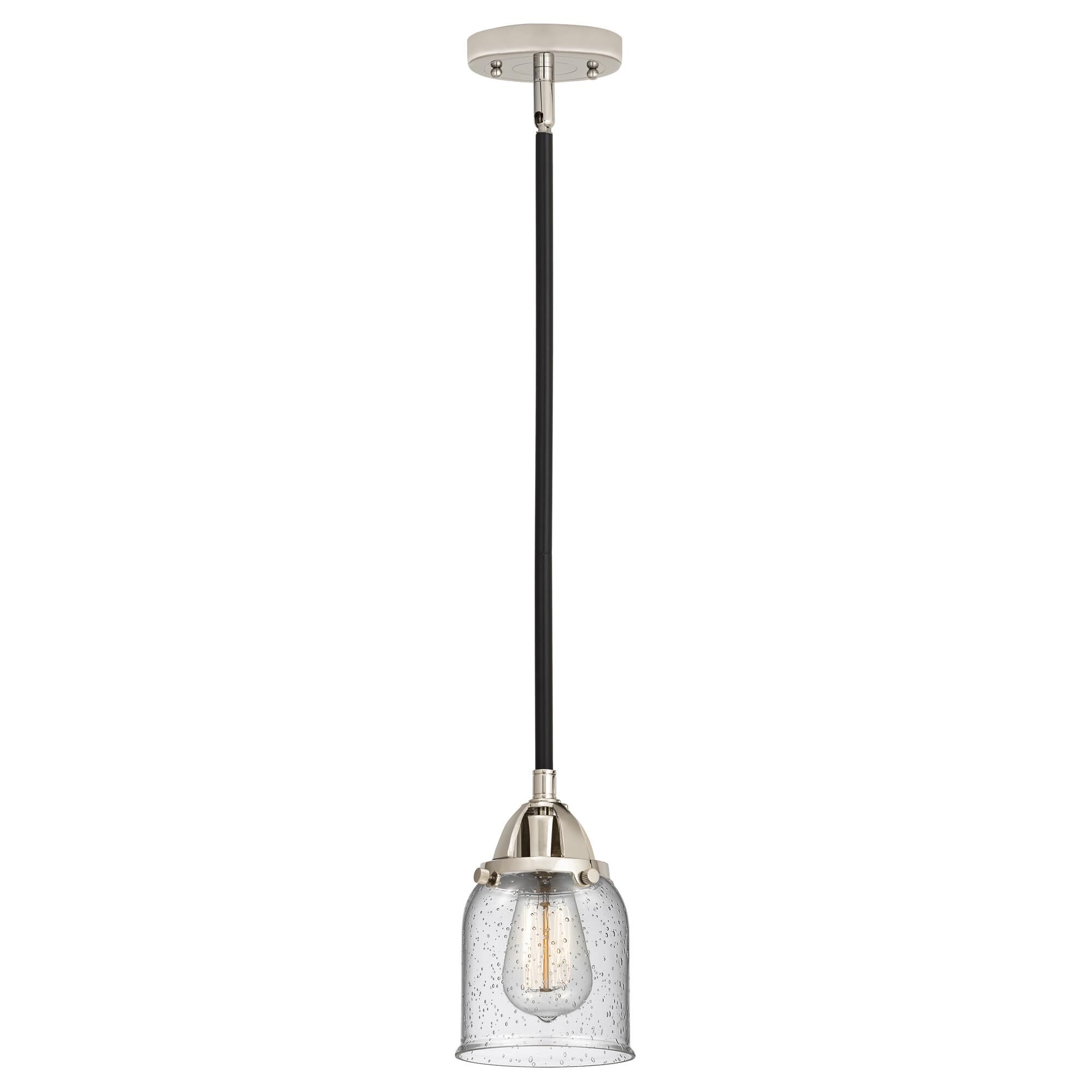 Shown in Black Polished Nickel finish and Seedy Small Bell glass and No Shade shade