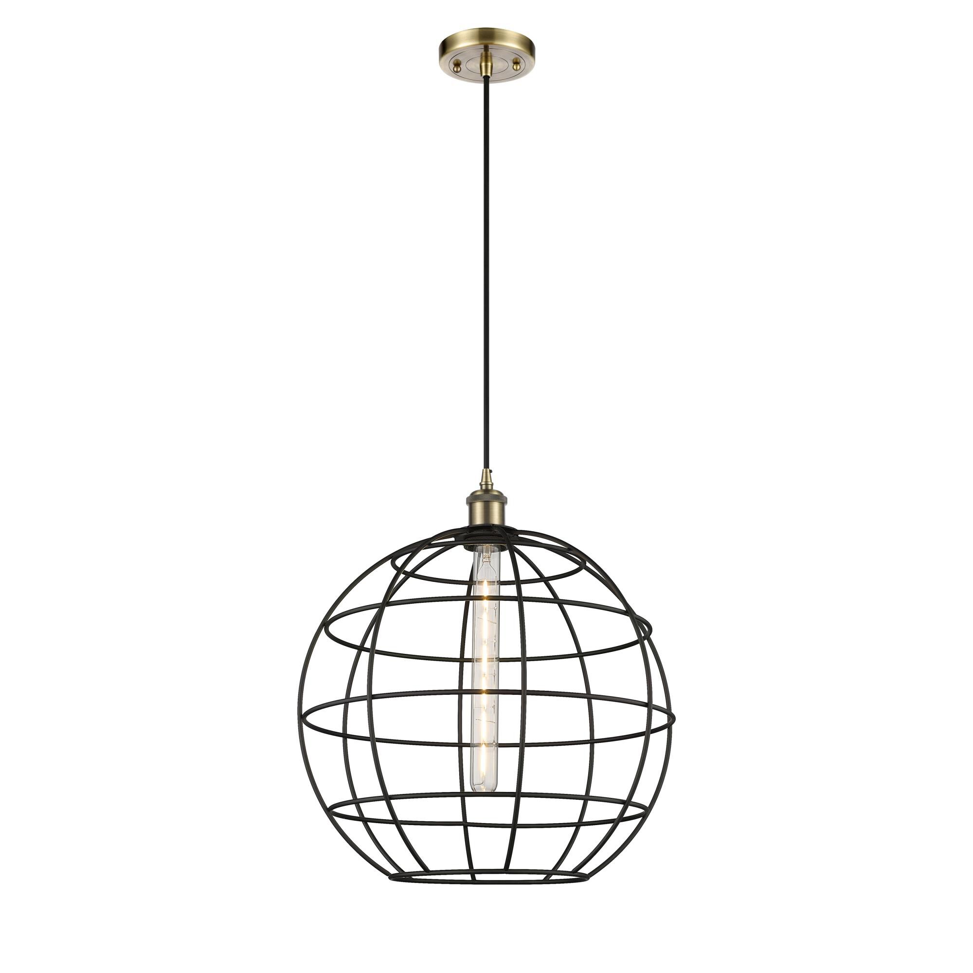 Shown in Antique Brass finish and Matte Black shade