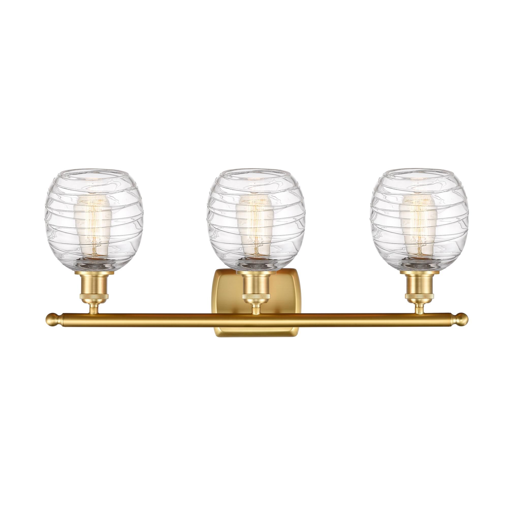 Shown in Satin Gold finish and Deco Swirl glass