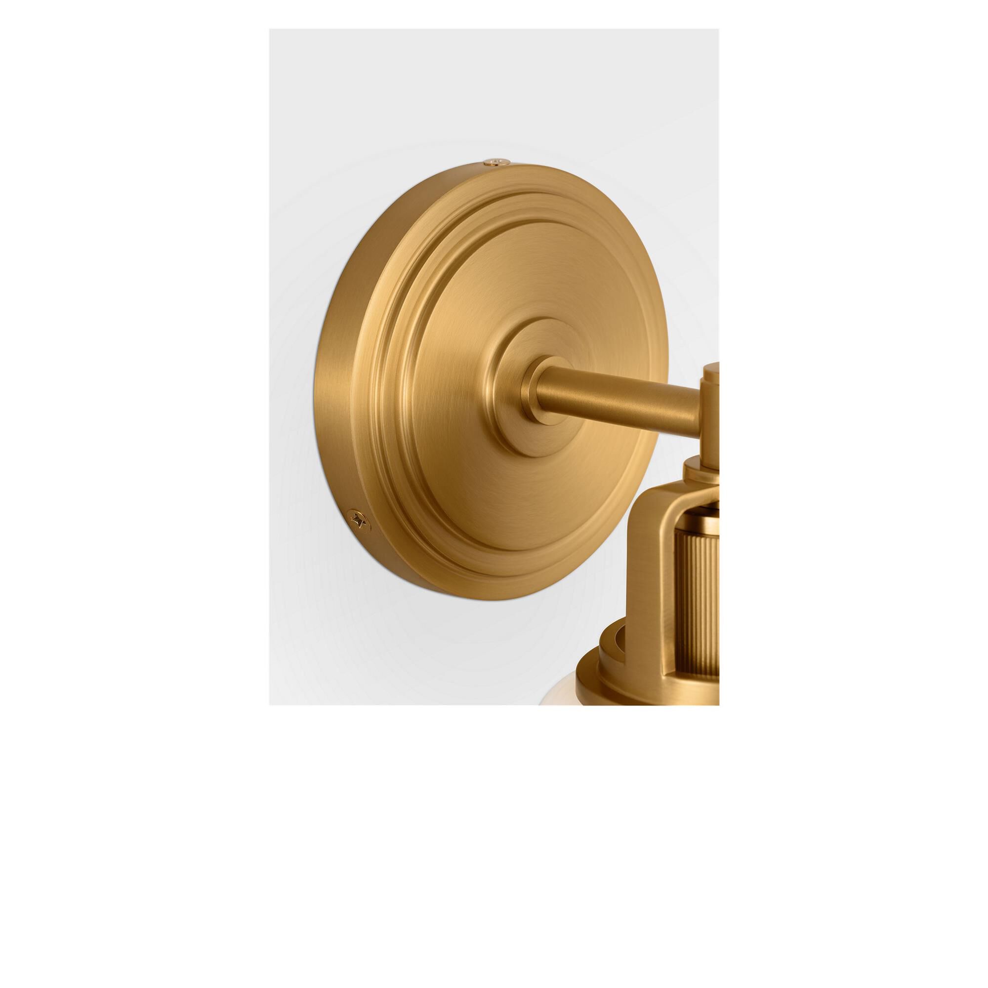 Shown in Burnished Brass finish and Milk glass