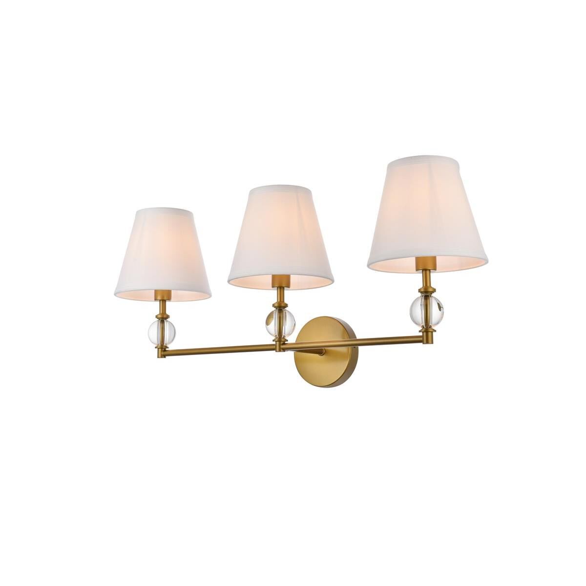Shown in Brass finish and Royal Cut Clear crystal and White Fabric shade