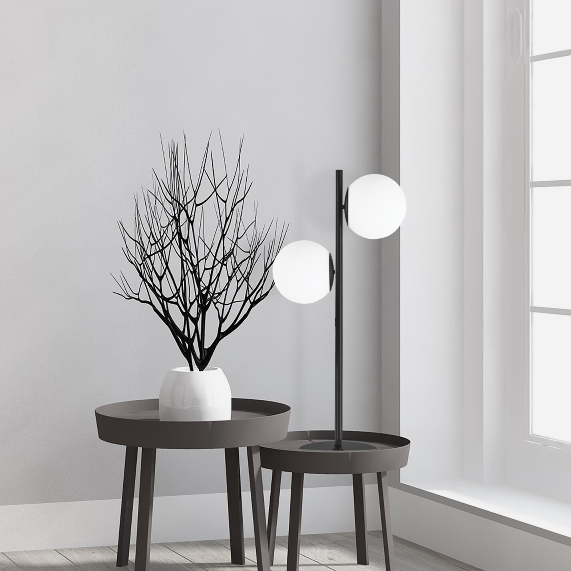 Shown in Matte Black and White finish and Opal White Globe glass