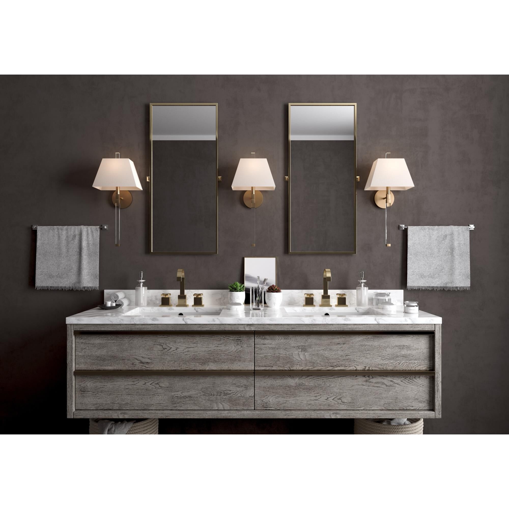 Shown in Aged Brass finish and Silk glass and White shade