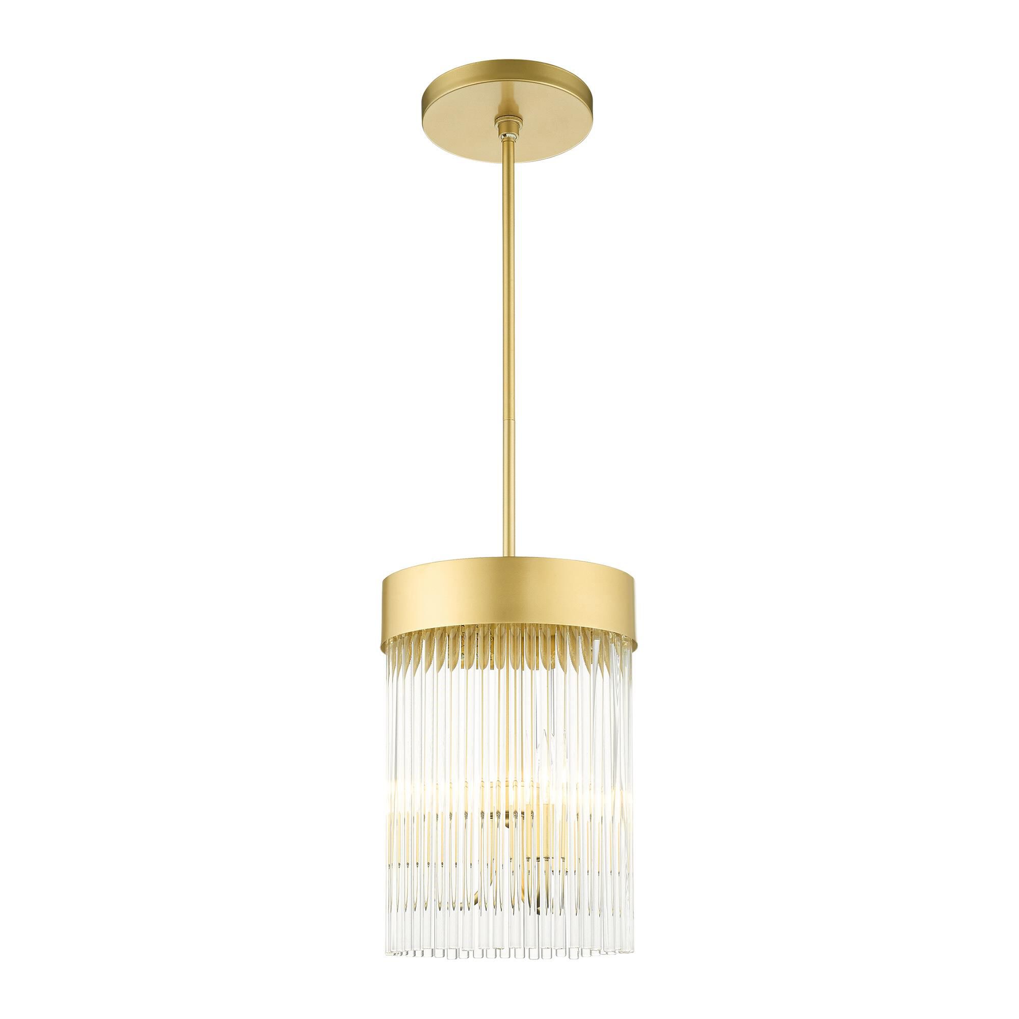 Shown in Soft Gold finish and Soft Gold Drum Shade With Clear Crystal Rods glass and Soft Gold Drum  With Clear Crystal Rods shade