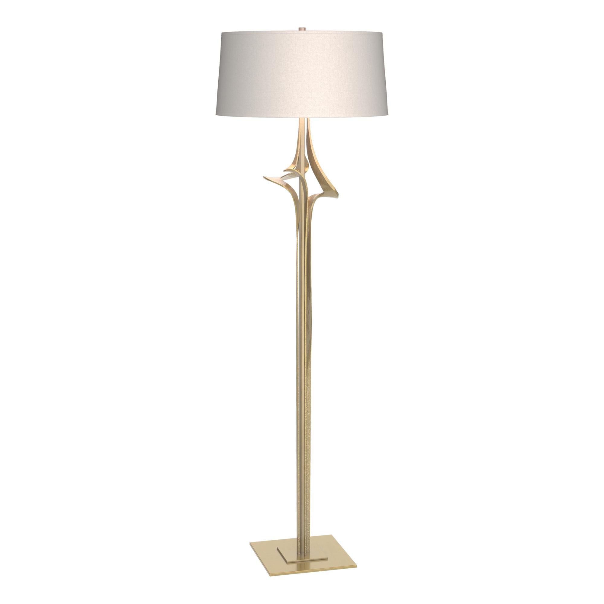 Shown in Modern Brass finish and Flax shade