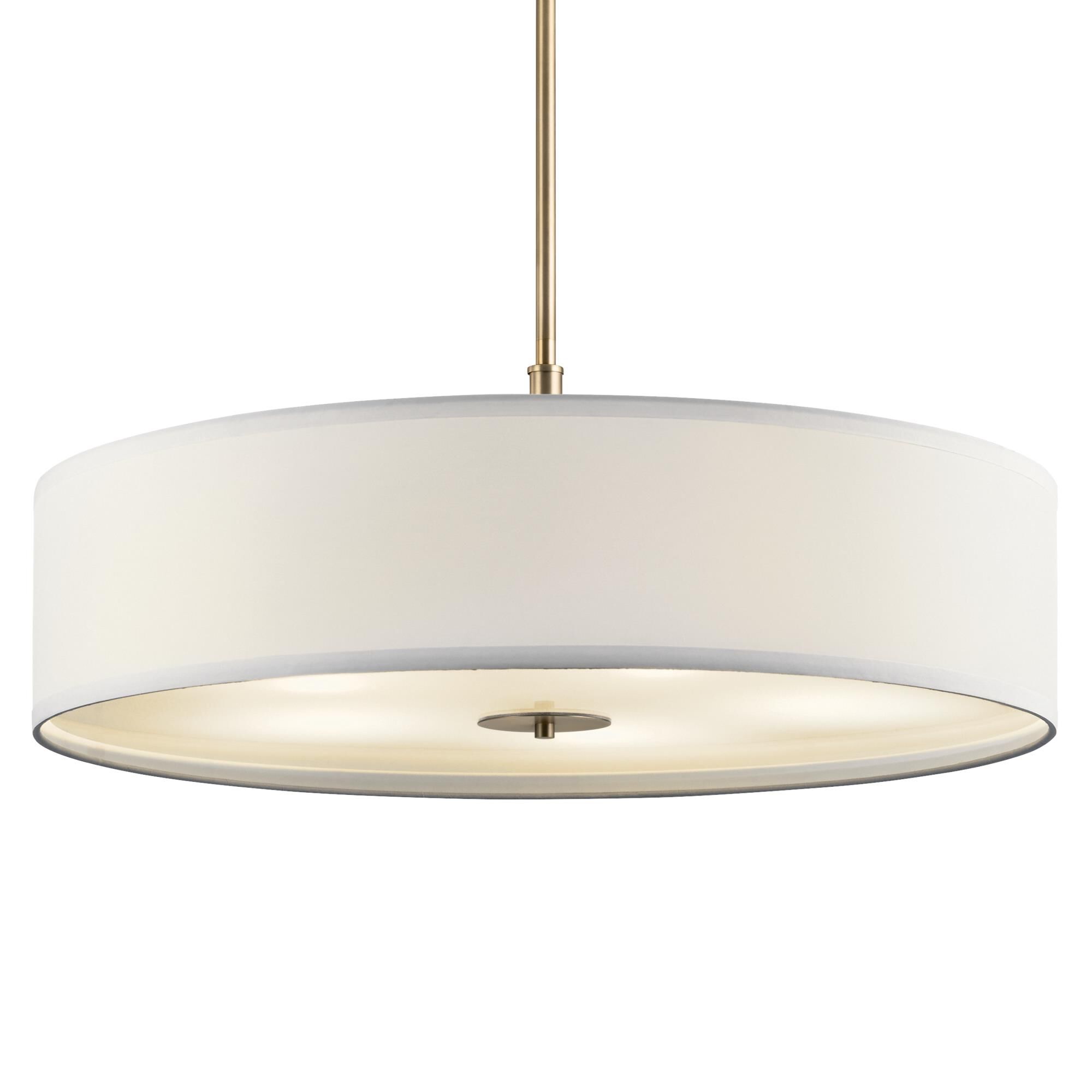 Shown in Classic Bronze finish and Satin Etched glass and White Microfiber shade
