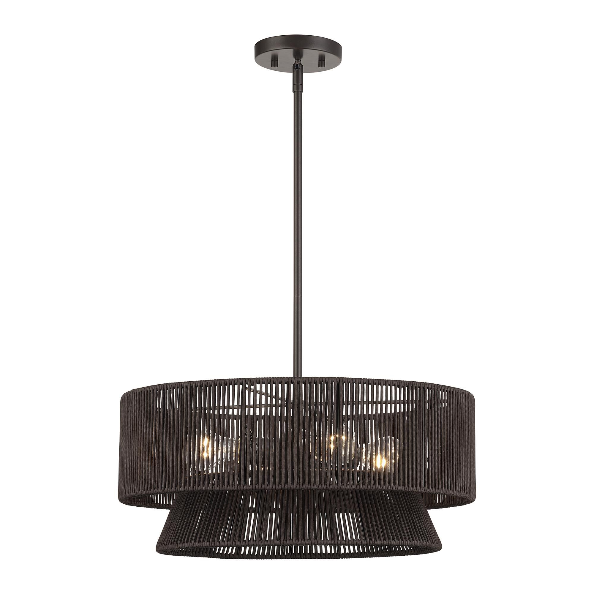 Shown in English Bronze finish and Hand-Woven Dark Chocolate Color Polyester Rope shade