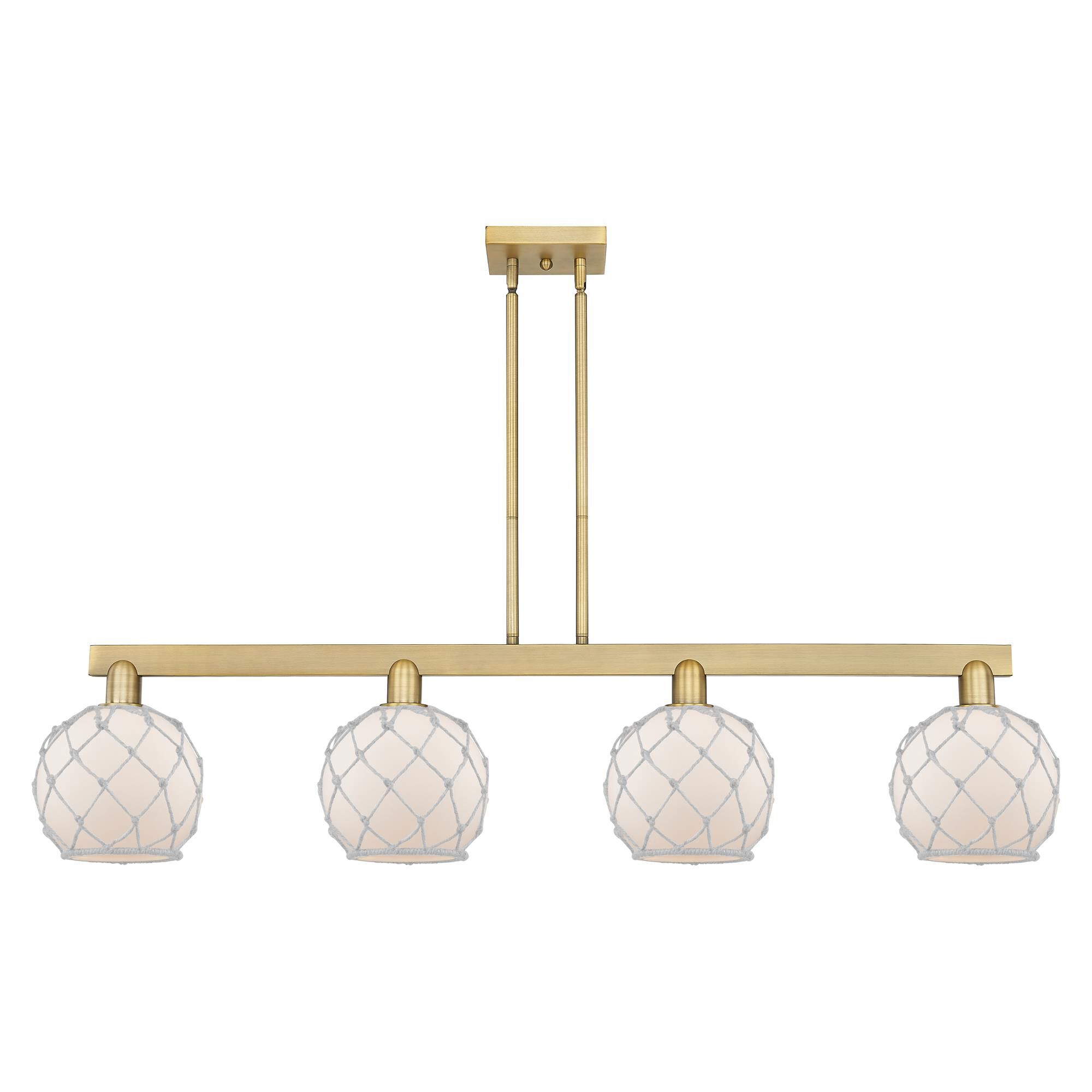 Shown in Brushed Brass finish and White with White Rope glass