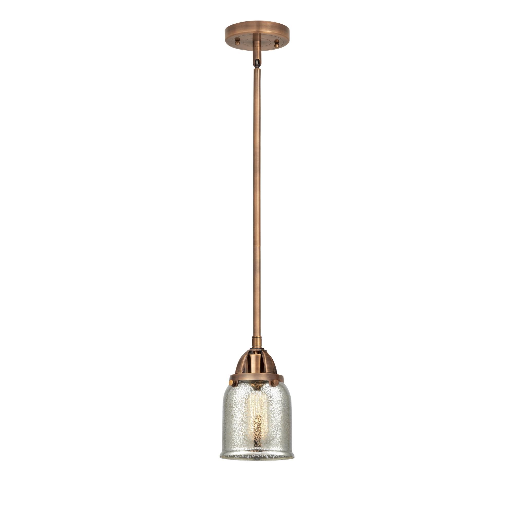 Shown in Antique Copper finish and Silver Plated Mercury Small Bell glass and No Shade shade
