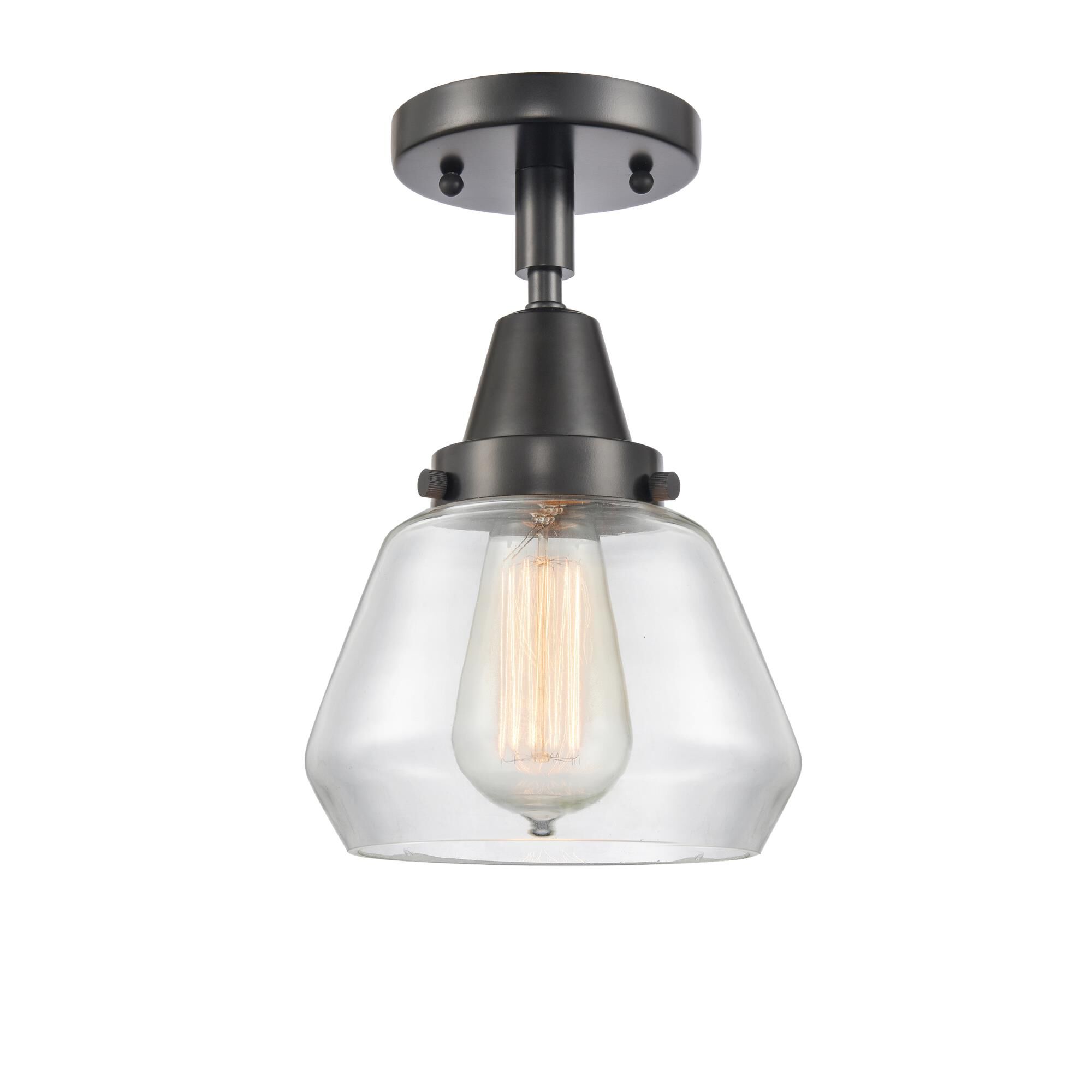 Shown in Matte Black finish and Clear Fulton glass