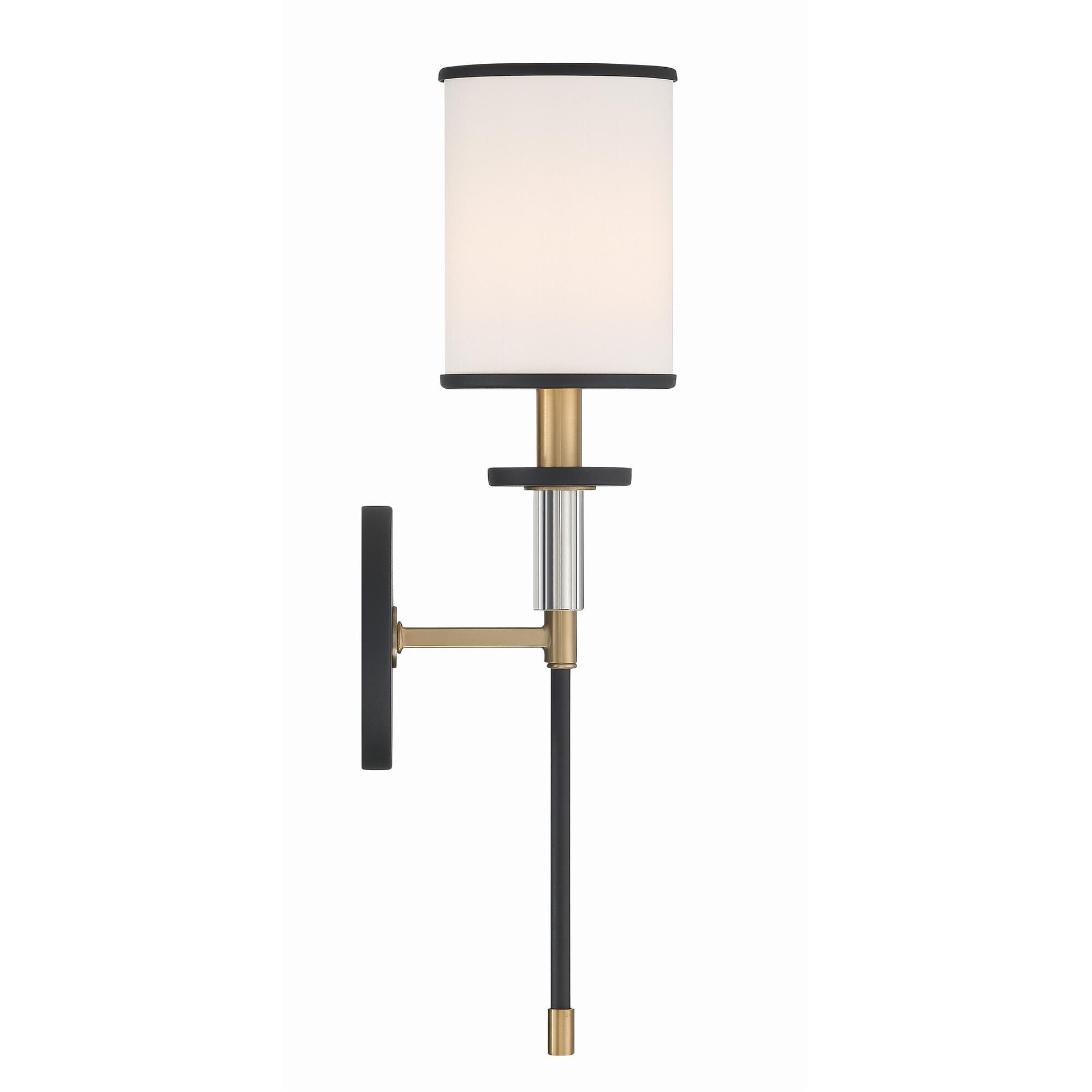 Shown in Black Forged + Vibrant Gold finish and Accents crystal and Silk glass and Silk shade